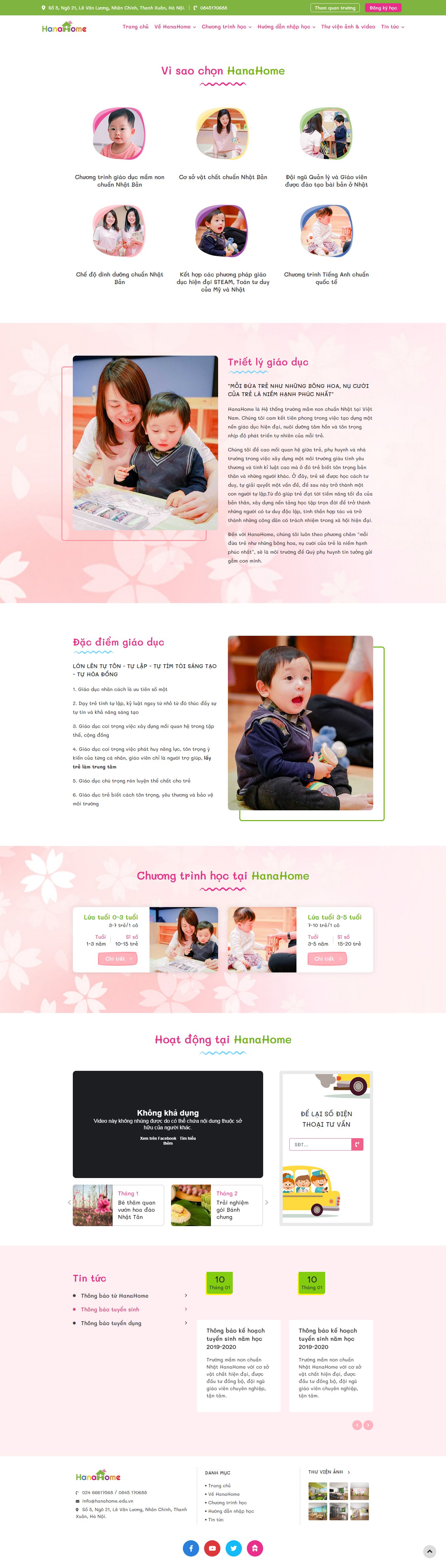 Thiết kế Web trường mầm non hanahome.edu.vn