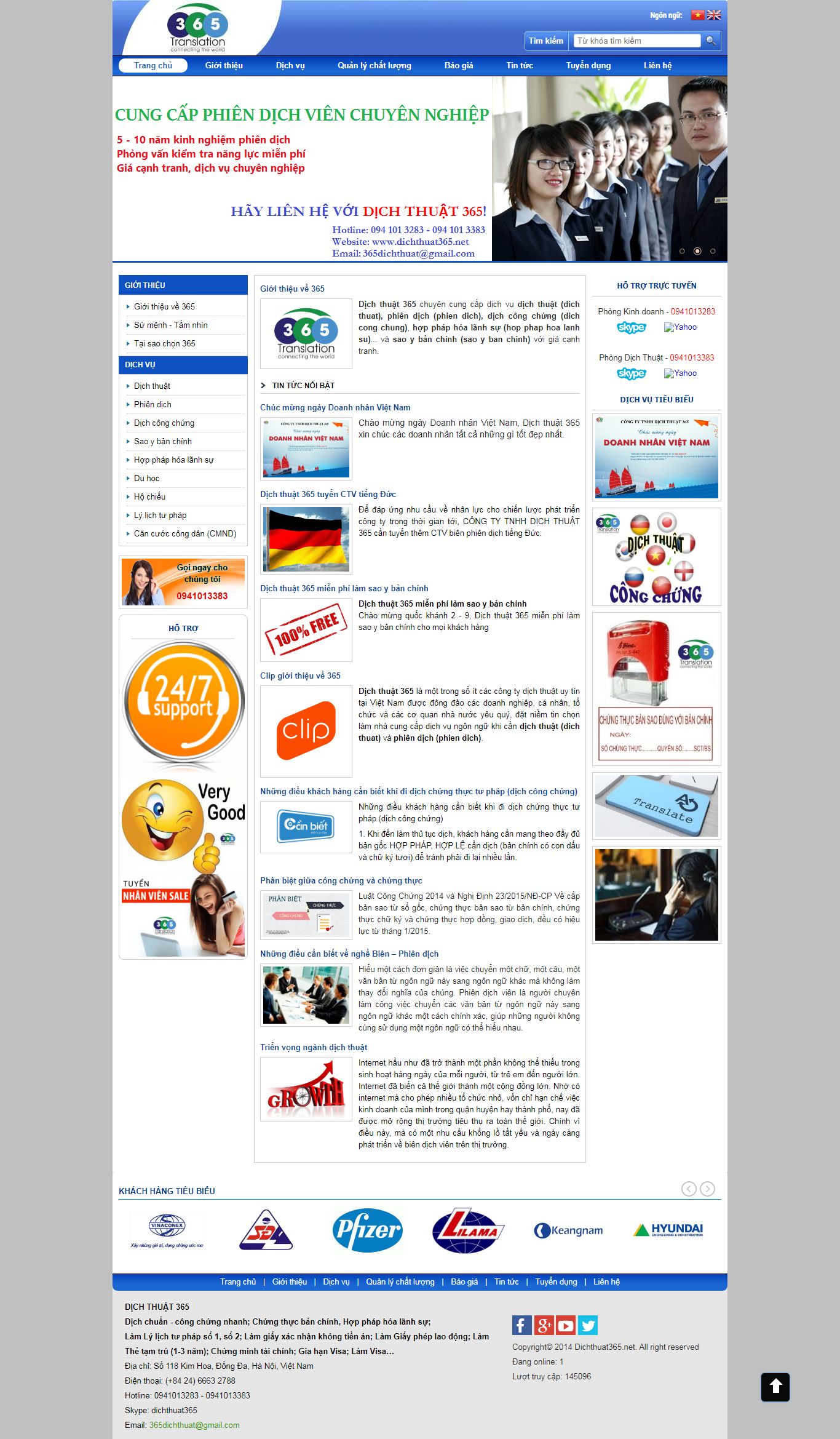 Thiết kế Web giới thiệu công ty dichthuat365.net