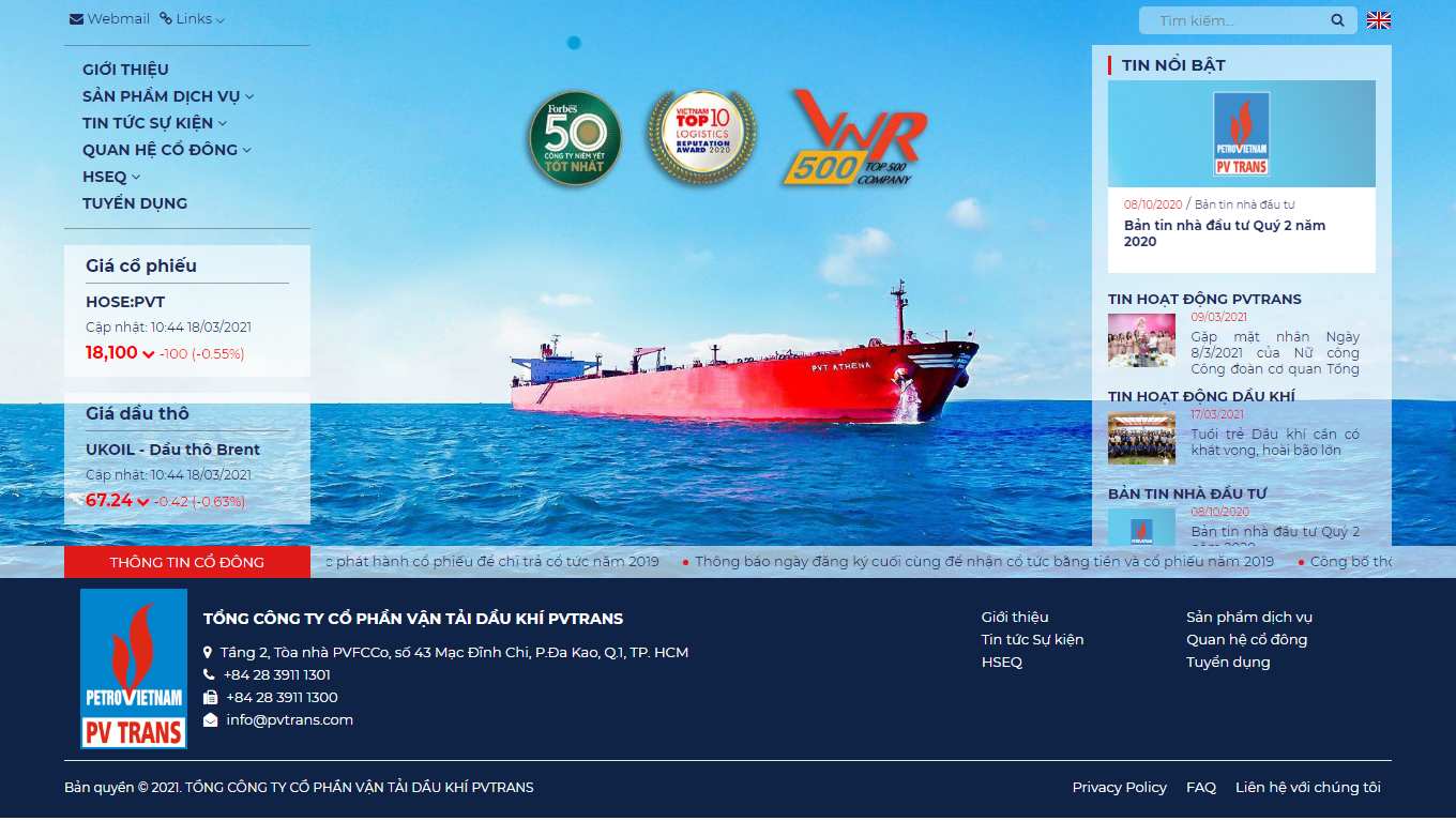 Thiết kế Web dầu khí pvtrans.com
