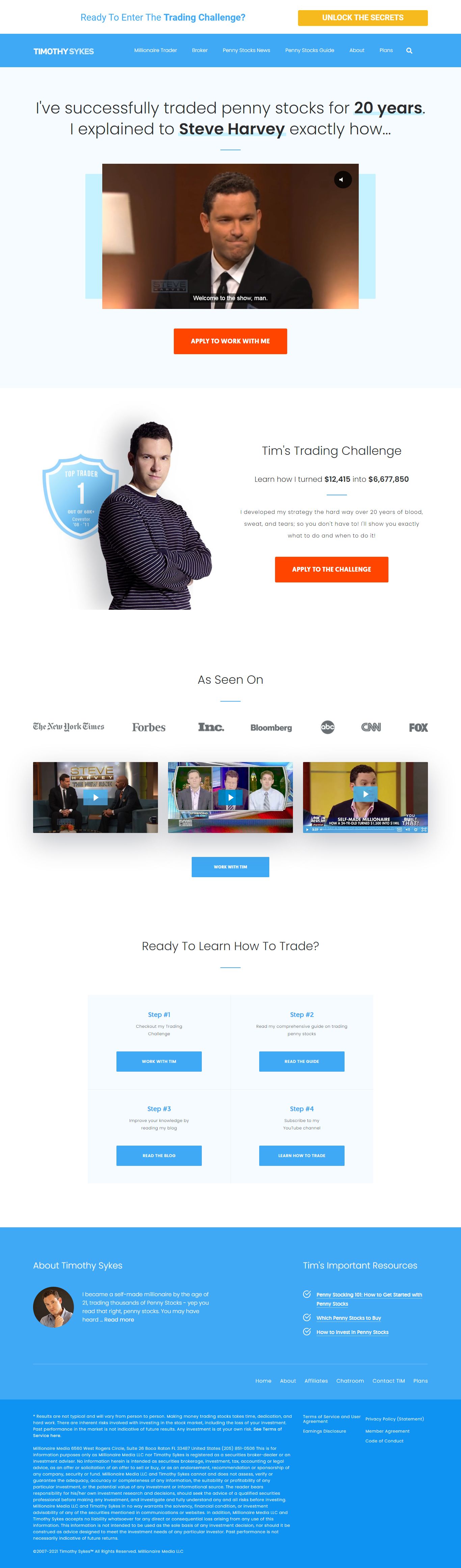 Thiết kế Web landing page timothysykes.com