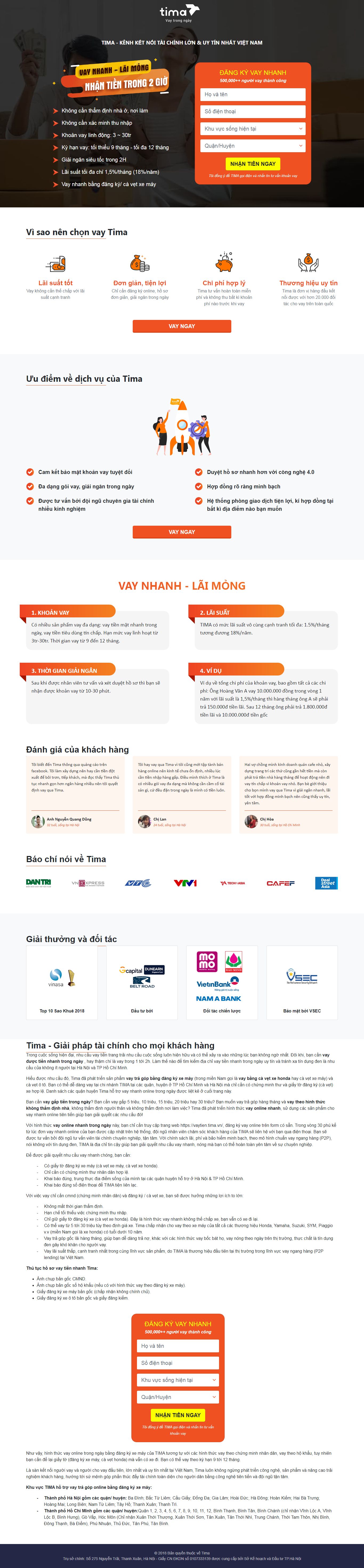 Thiết kế Web landing page vaytien.tima.vn