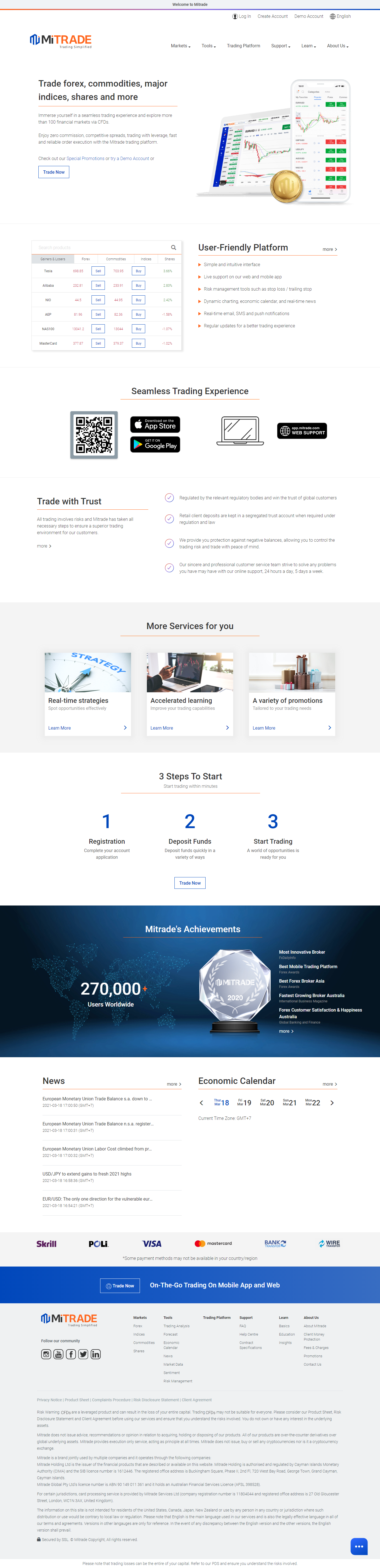 Thiết kế Web landing page mitrade.com