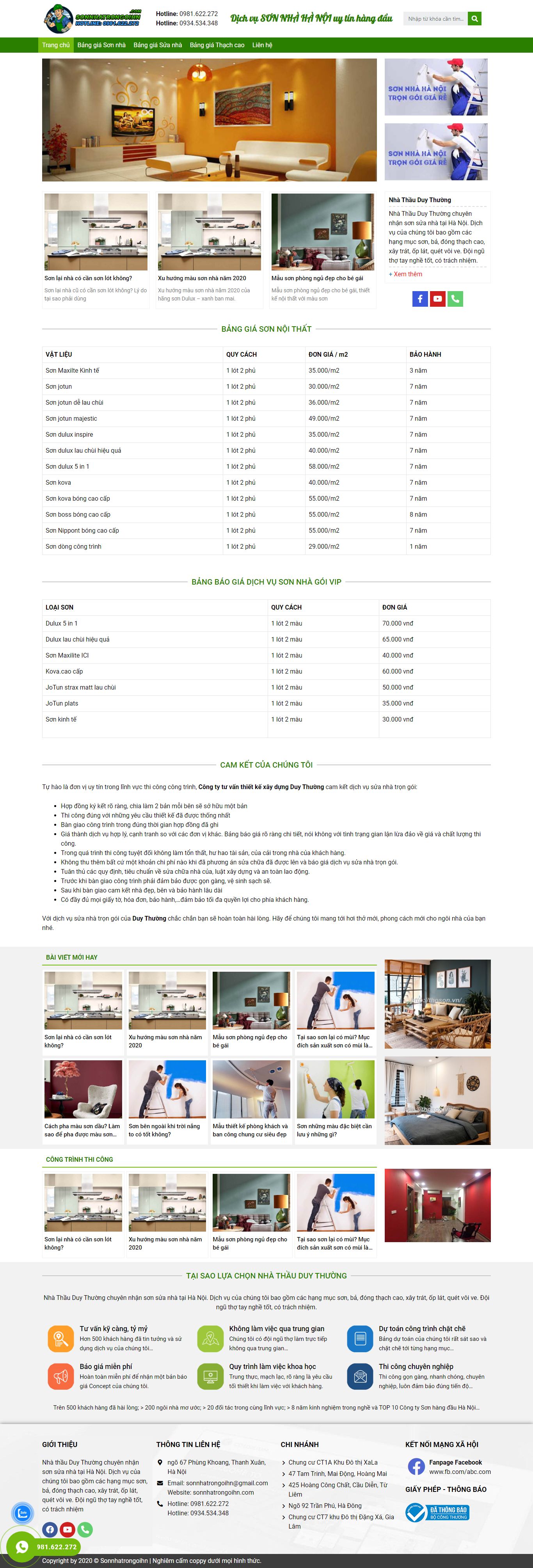 Thiết kế Web sửa nhà trọn gói sonnhatrongoihn.com