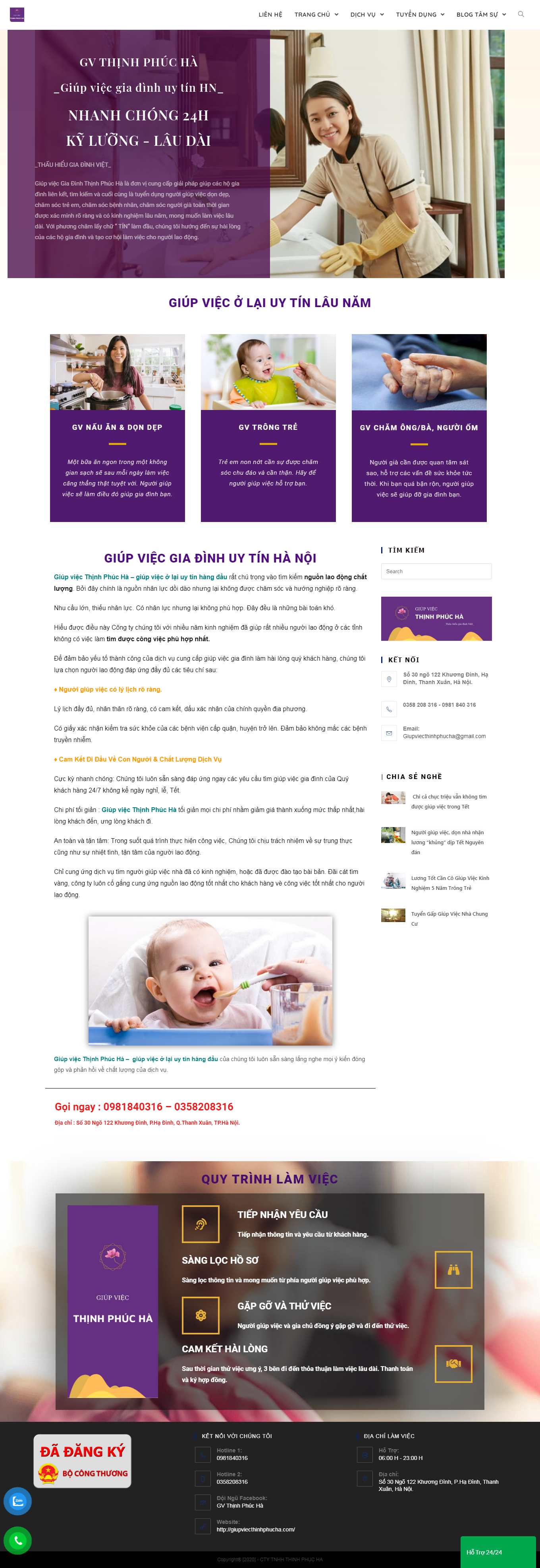 Thiết kế Web dịch vụ giúp việc giupviecthinhphucha.com