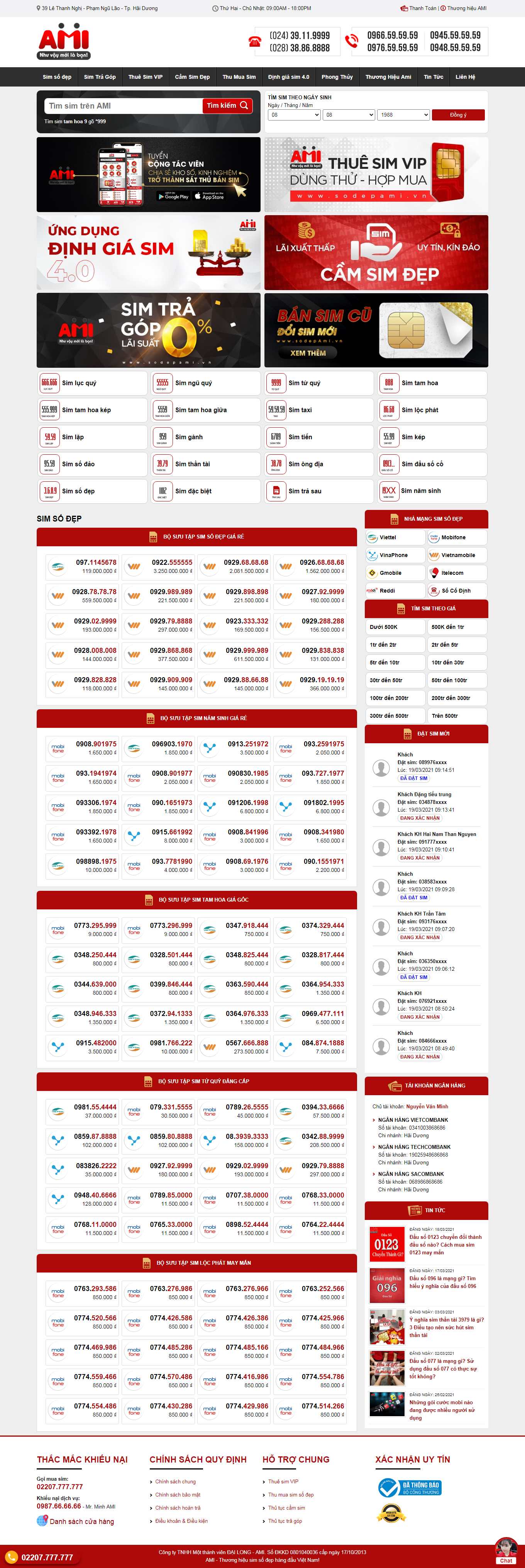 Thiết kế Web sim số sodepami.vn