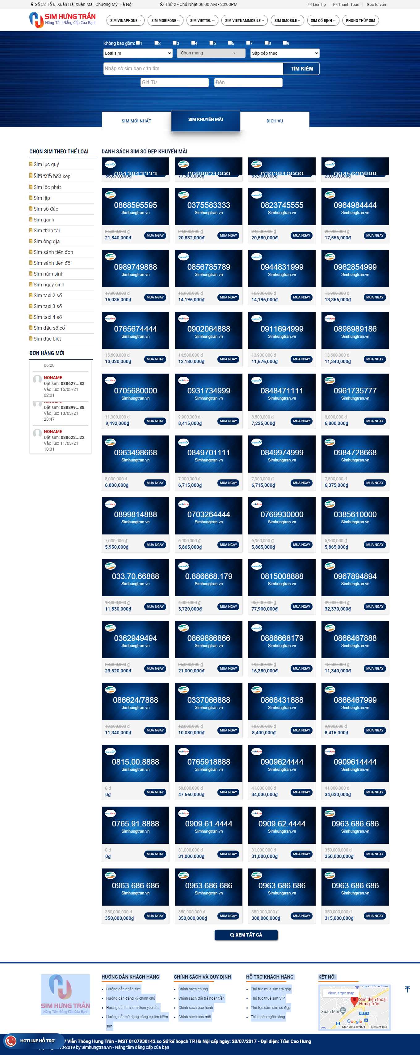 Thiết kế Web bán sim simhungtran.vn