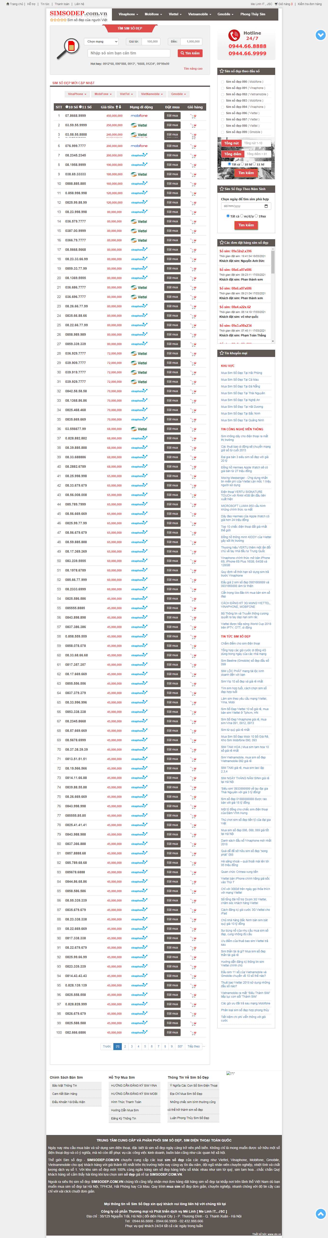 Thiết kế Web bán sim simsodep.com.vn