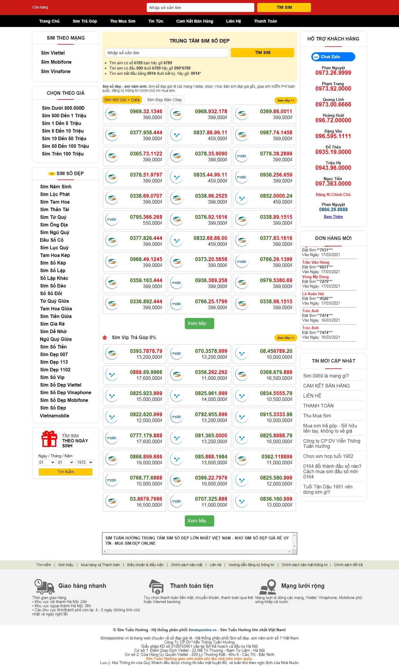 Thiết kế Web bán sim simtuanhuong.vn