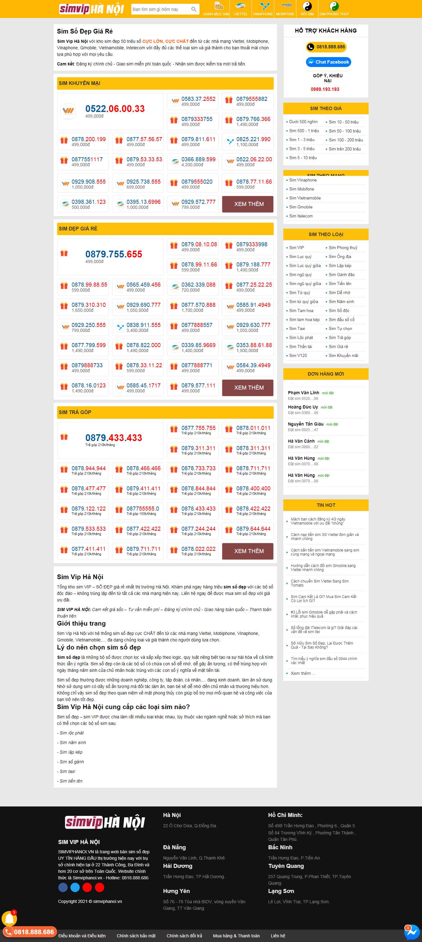 Thiết kế Web bán sim simviphanoi.vn
