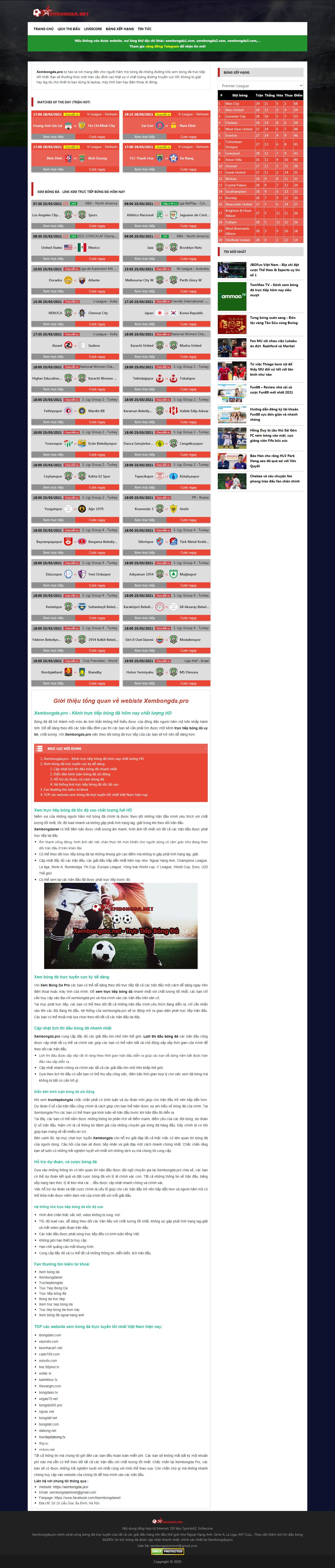 Thiết kế Web bóng đá xembongda.pro