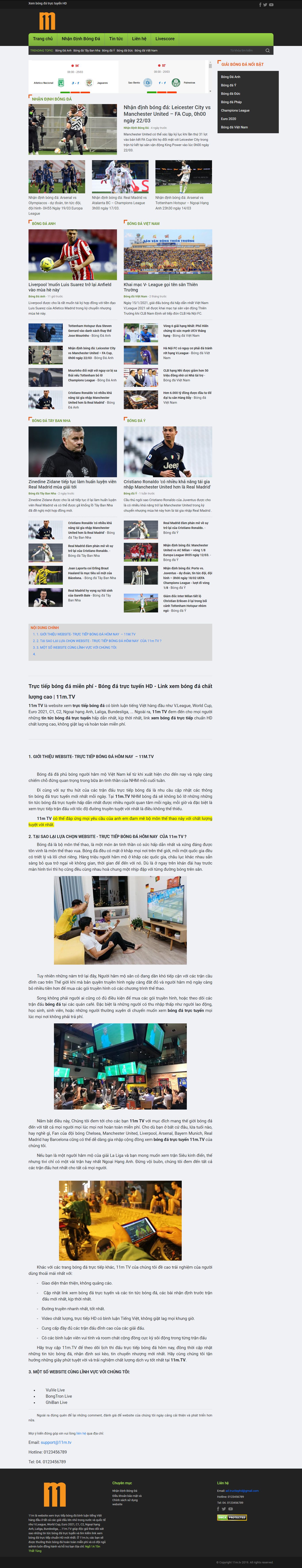 Thiết kế Web bóng đá 11m.tv