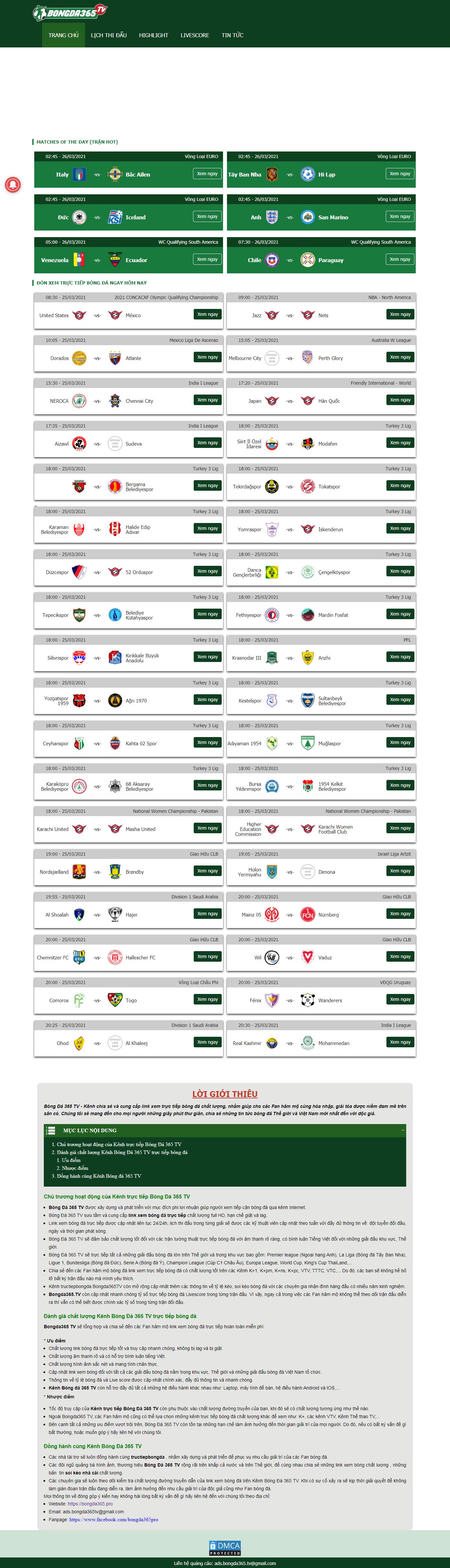 Thiết kế Web bóng đá bongda365.pro