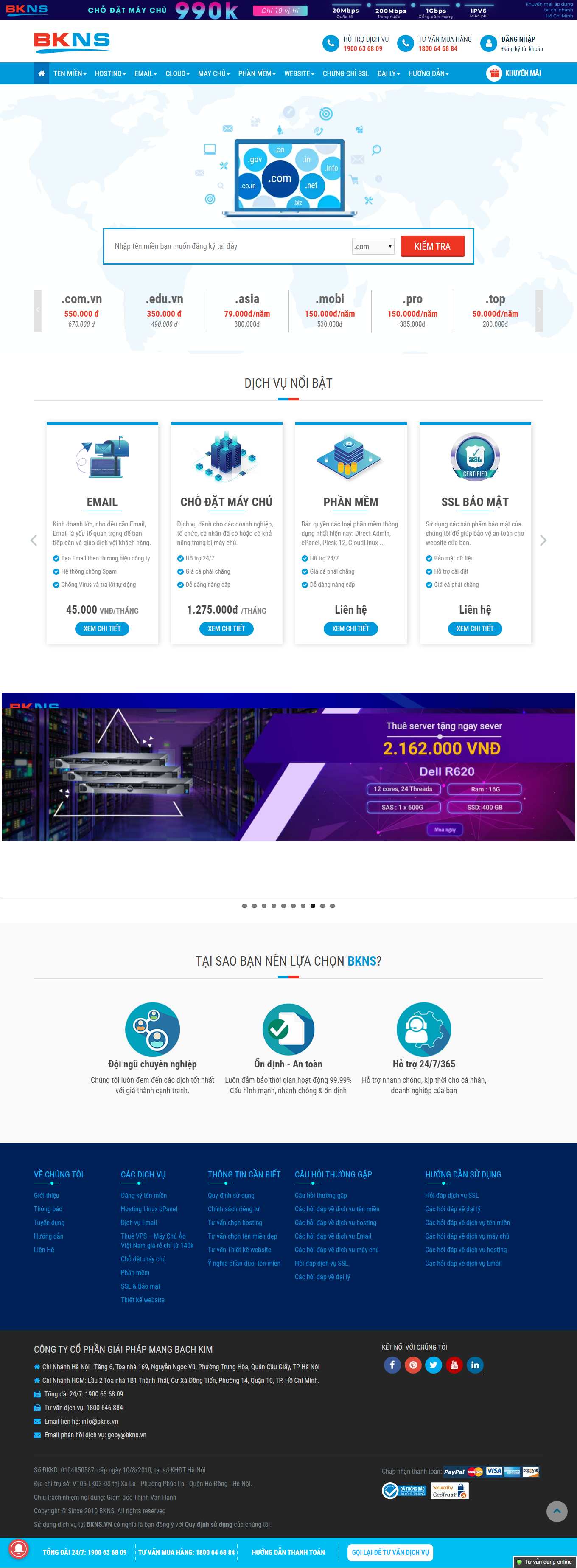 Thiết kế Web bán hosting bkns.vn