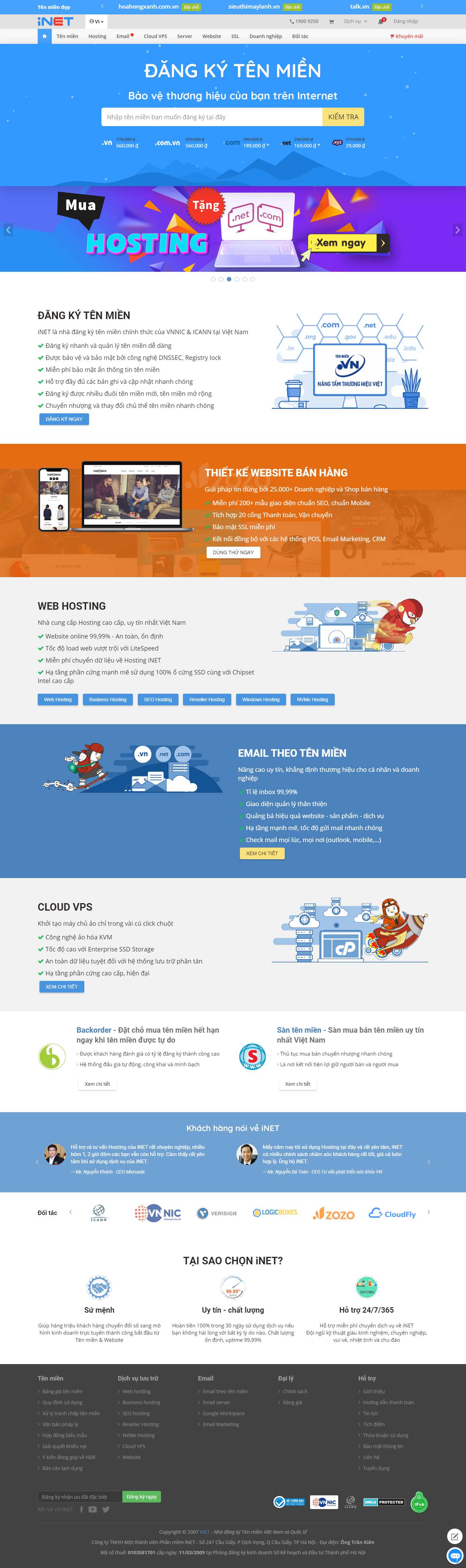 Thiết kế Web bán hosting inet.vn