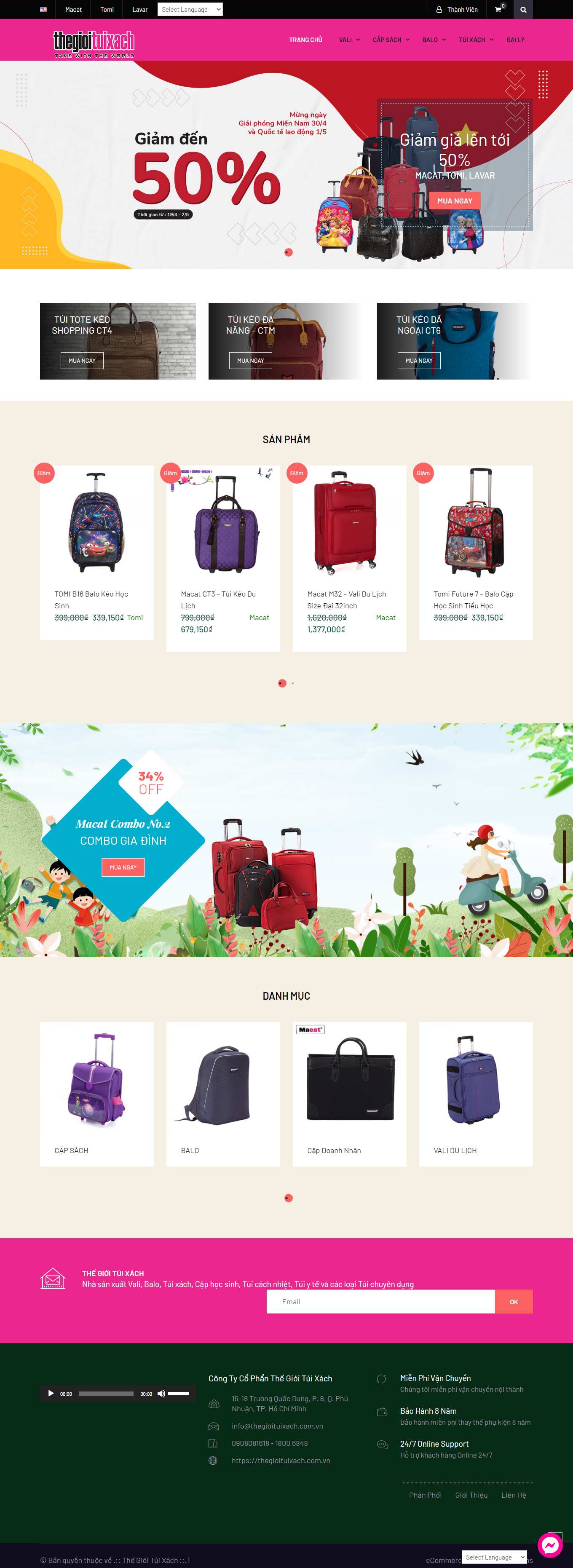 Thiết kế Web sáng tạo thegioituixach.com.vn