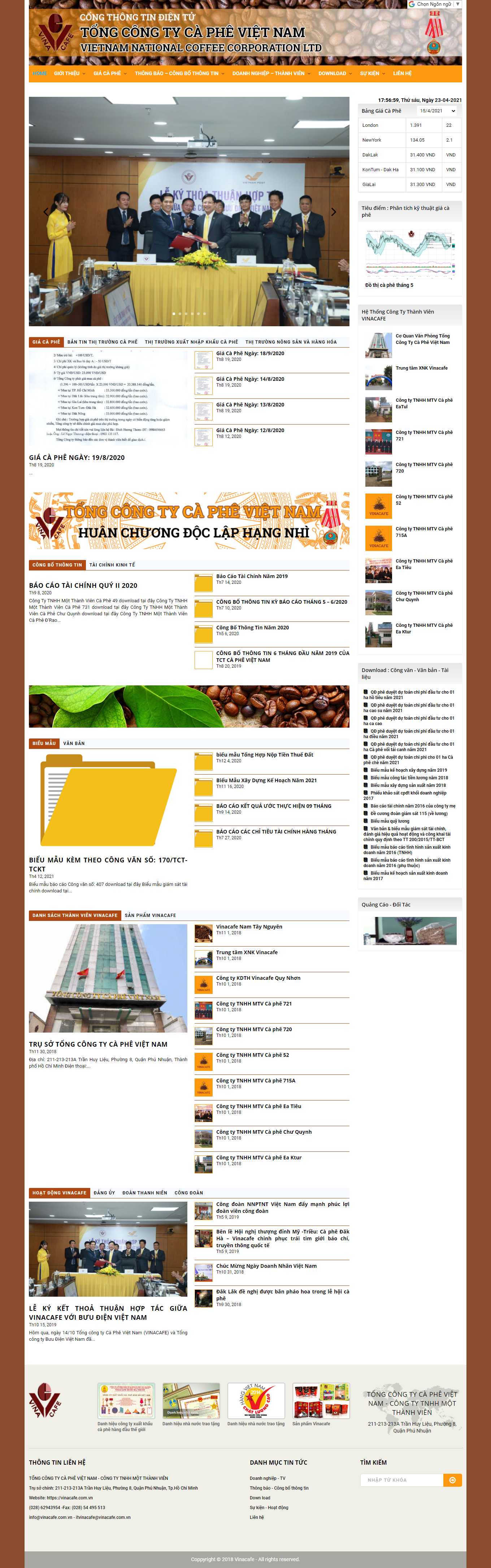 Thiết kế Web quán cafe vinacafe.com.vn