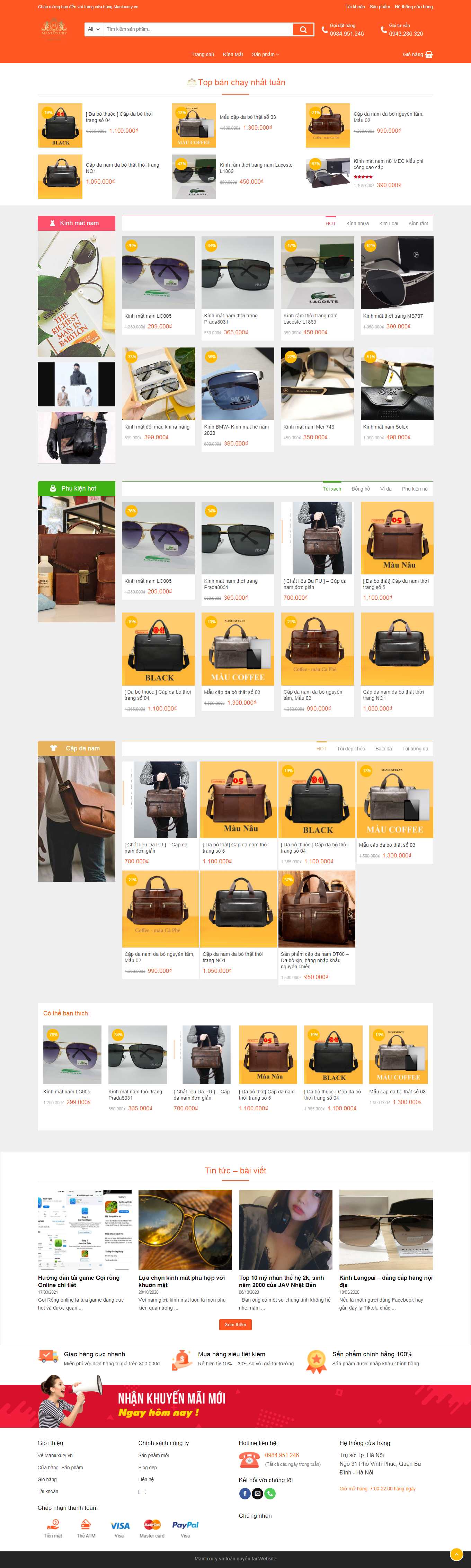 Thiết kế Web kinh mắt thời trang manluxury.vn