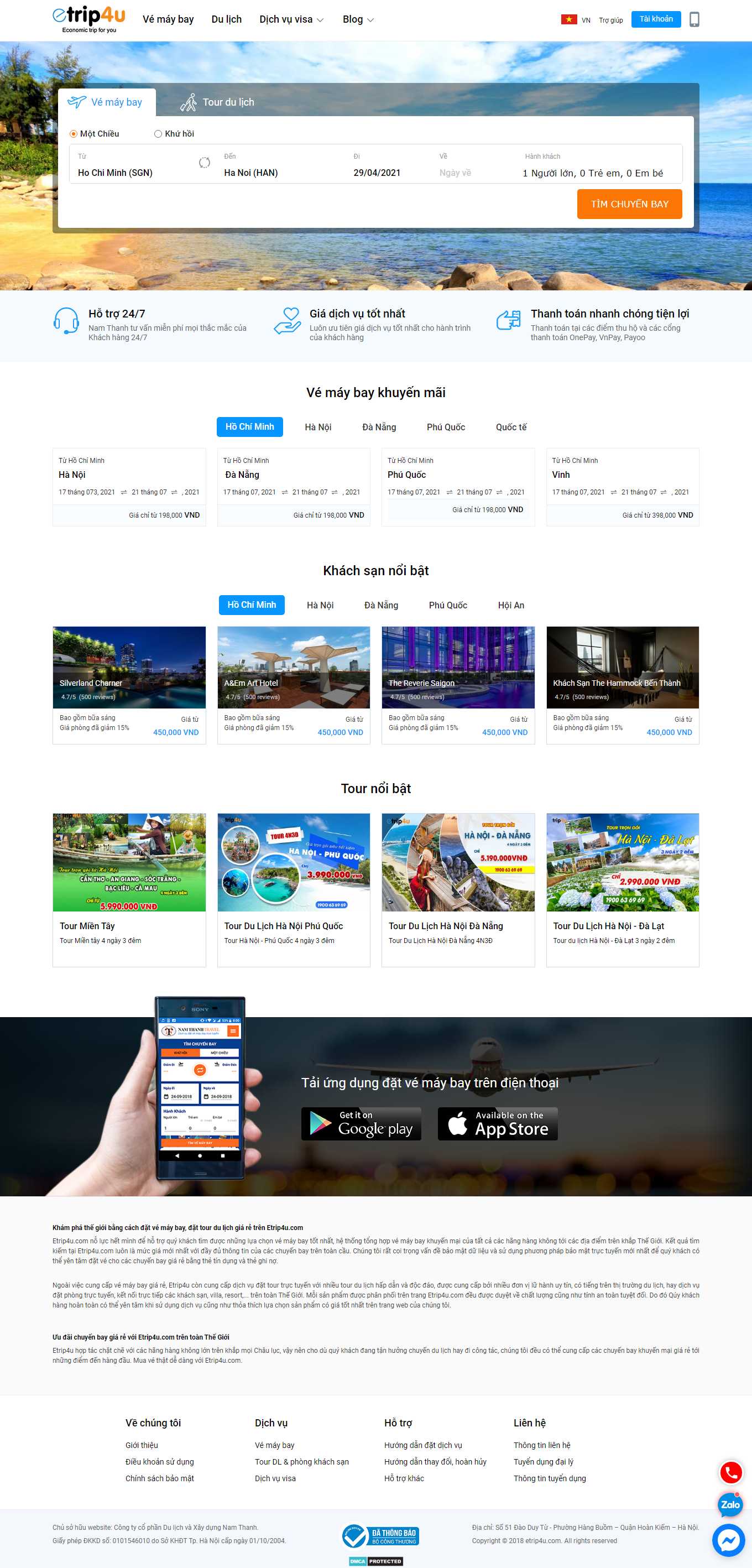 Thiết kế Web bán vé máy bay etrip4u.com