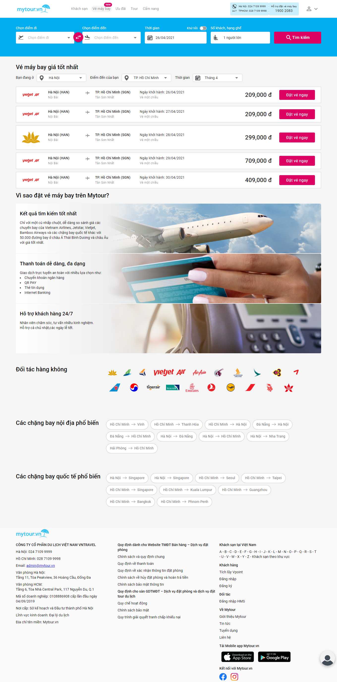 Thiết kế Web bán vé máy bay vemaybay.mytour.vn