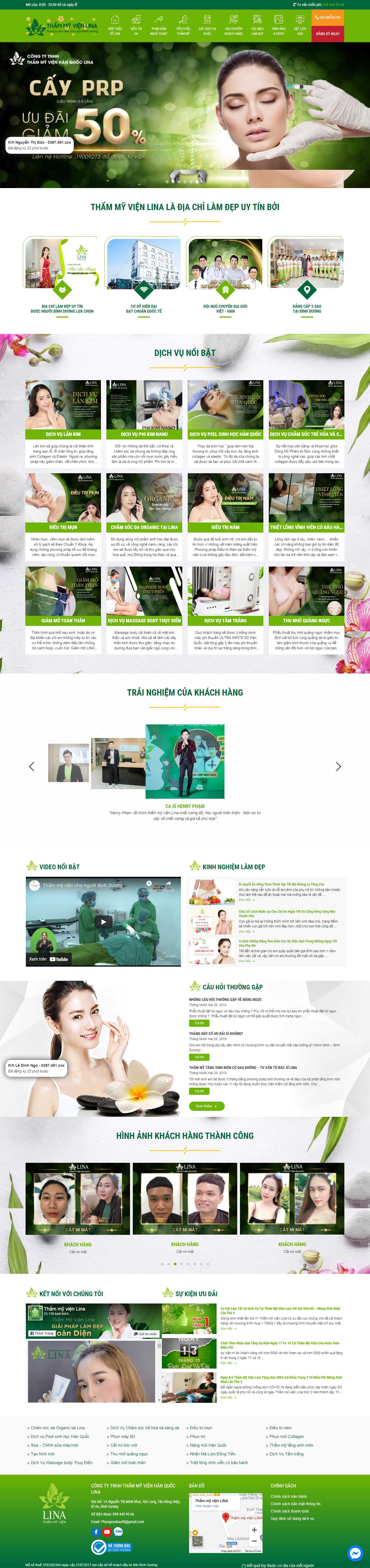 Thiết kế Web thẩm mỹ viện thammyvienlina.com
