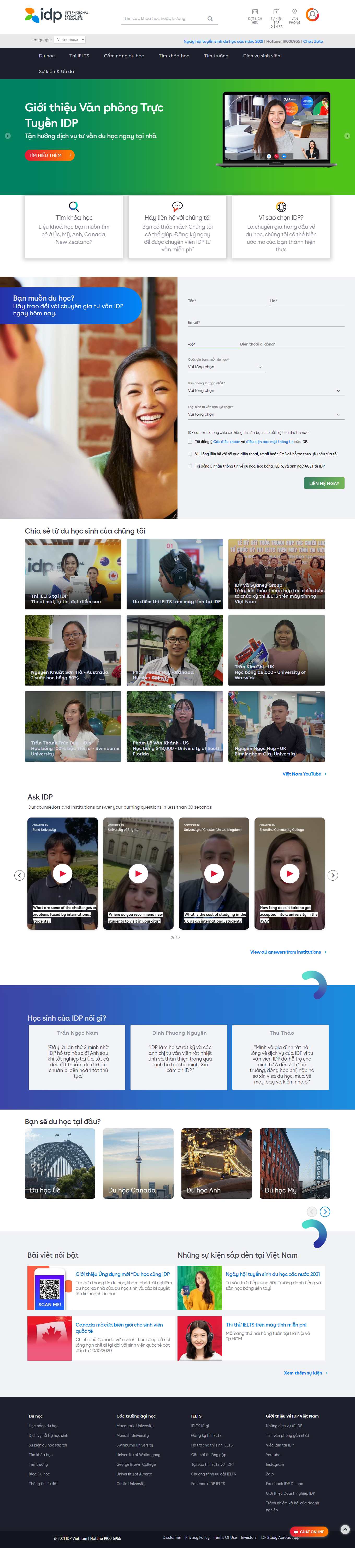 Thiết kế Web tư vấn du học idp.com