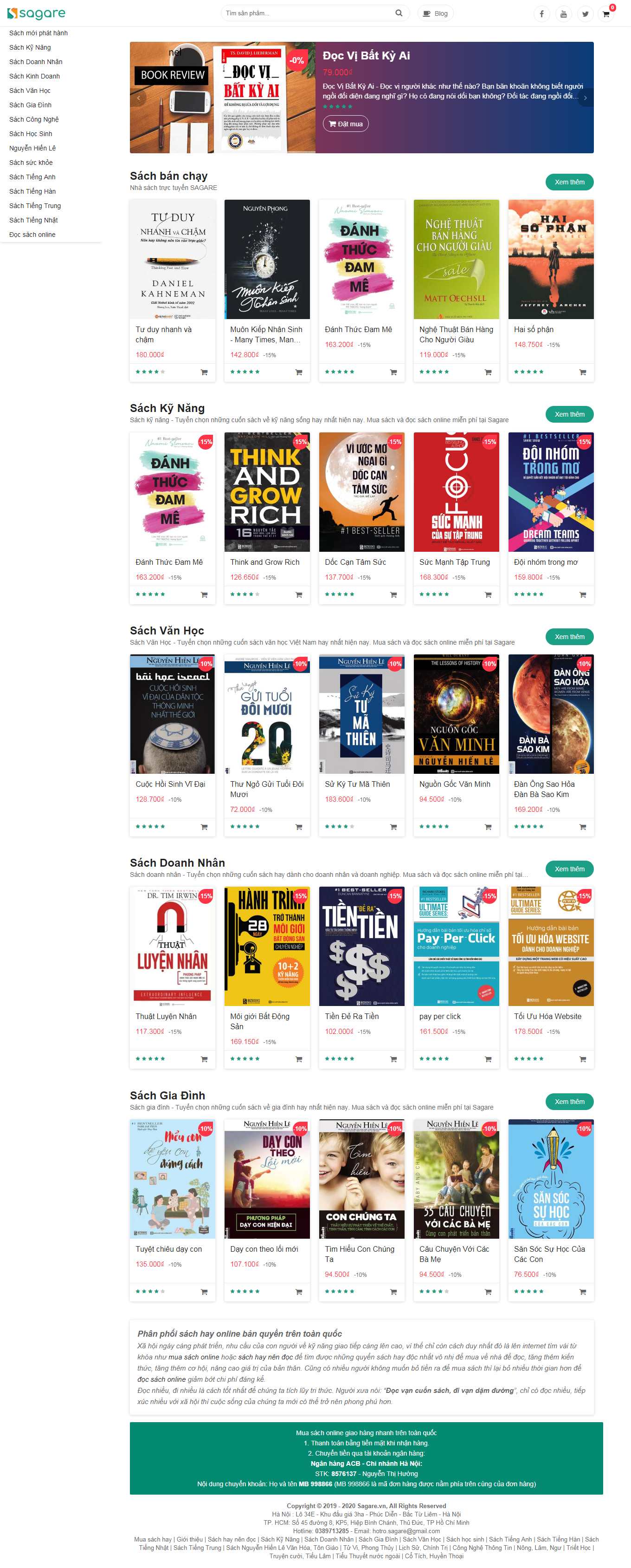Thiết kế Web bán sách trực tuyến sagare.vn