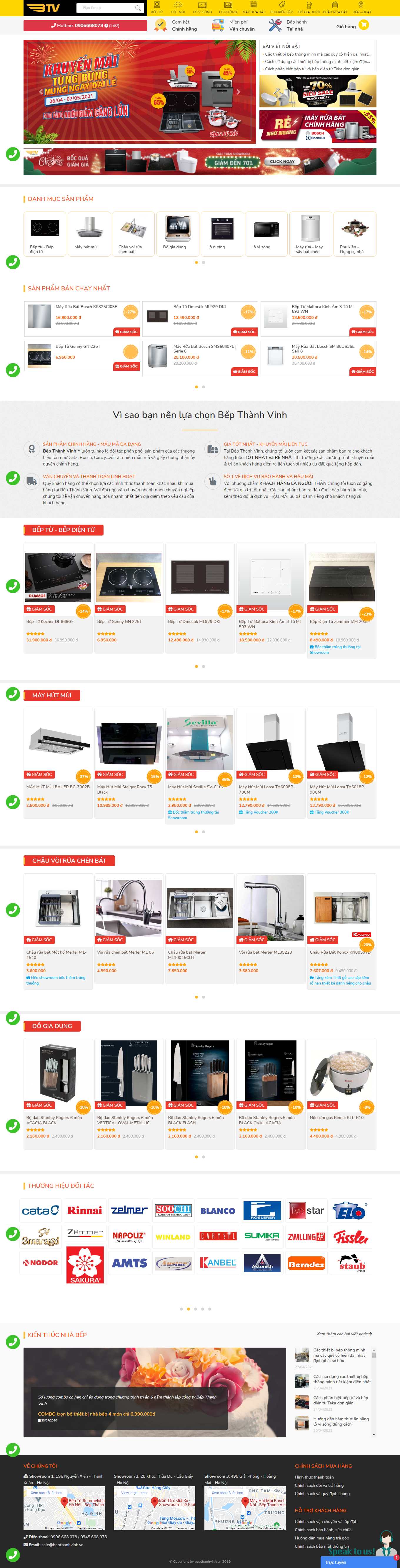 Thiết kế Web bán bếp từ đẹp bepthanhvinh.vn