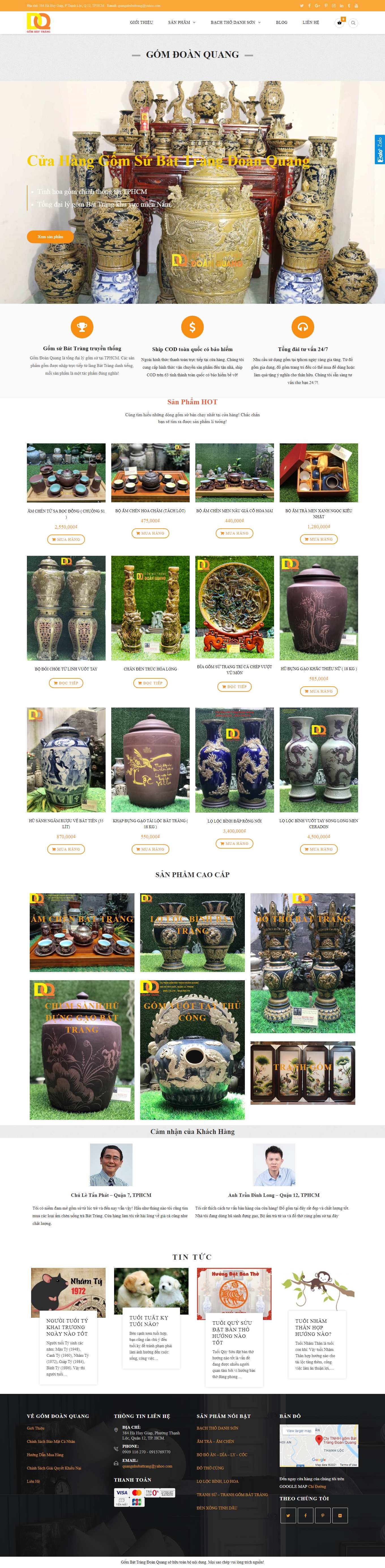 Thiết kế Web bán đồ gốm sứ gombattrangdoanquang.com
