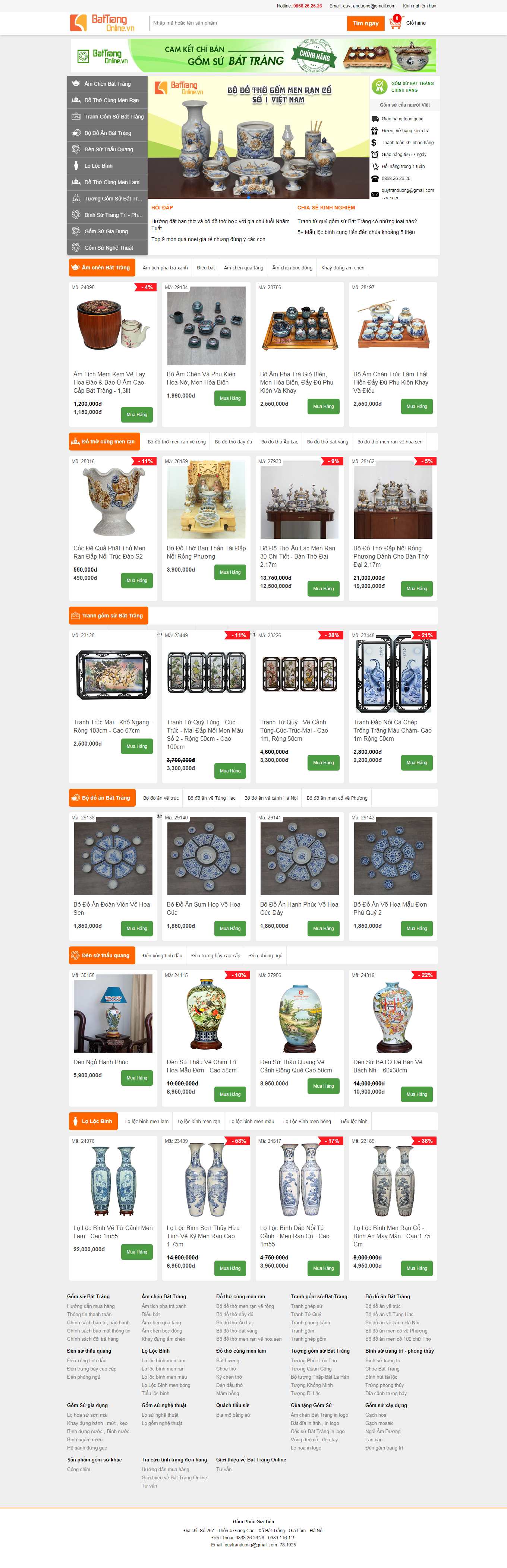 Thiết kế Web bán đồ gốm sứ battrangonline.vn