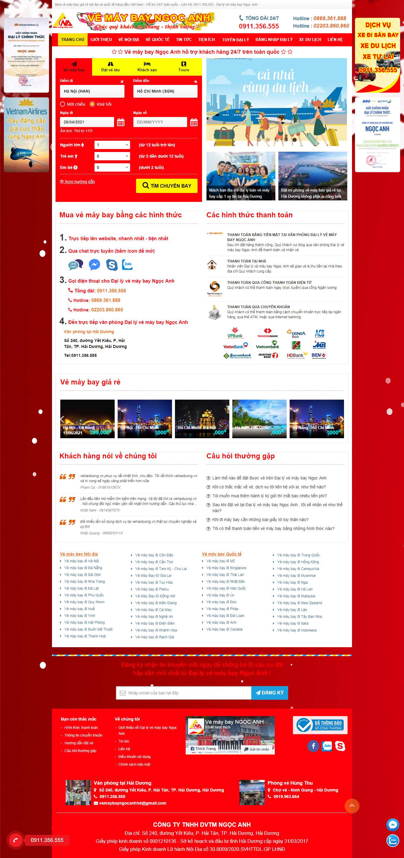 Thiết kế Web đặt vé máy bay trực tuyến vehaiduong.vn