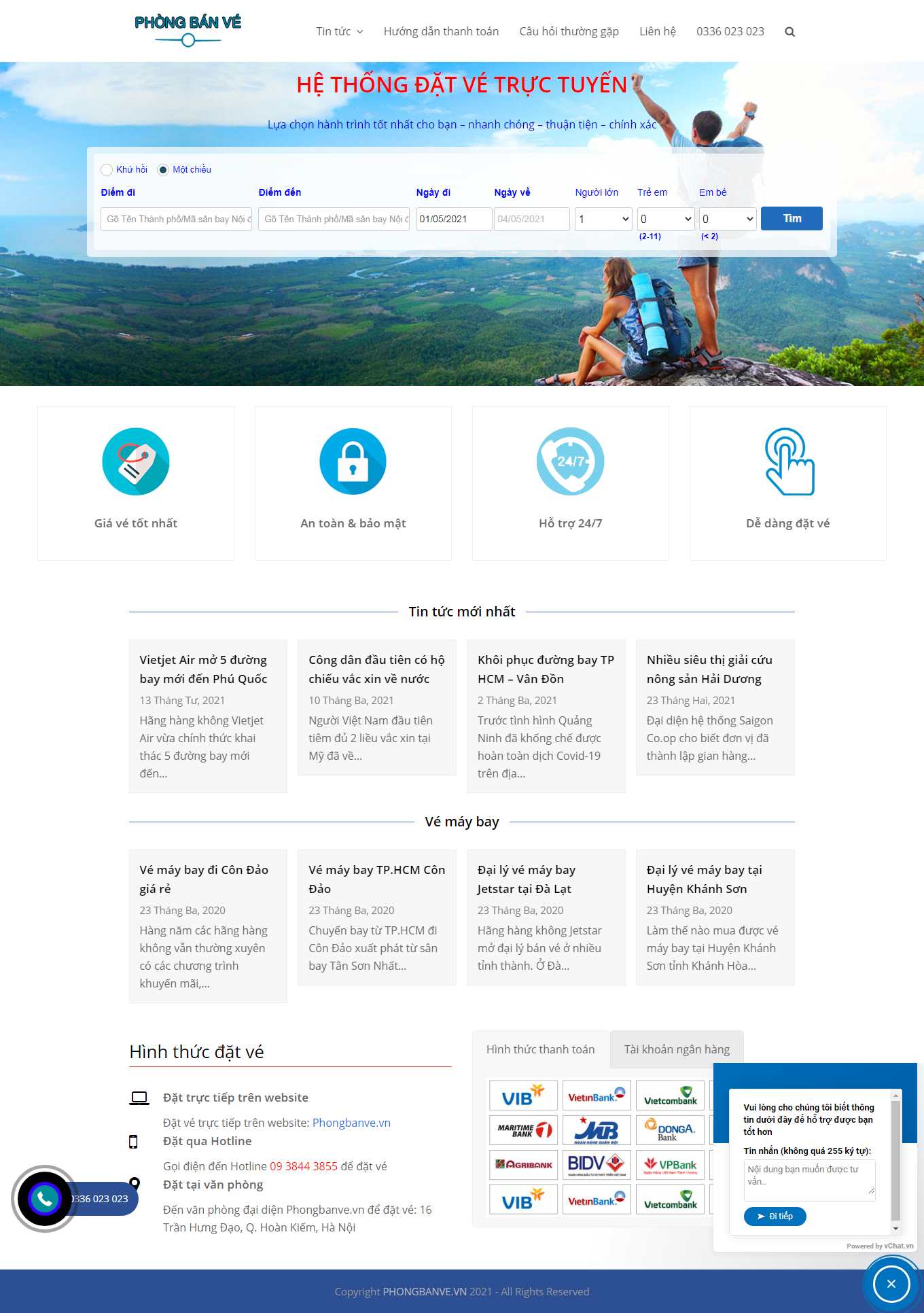 Thiết kế Web đặt vé máy bay trực tuyến phongbanve.vn