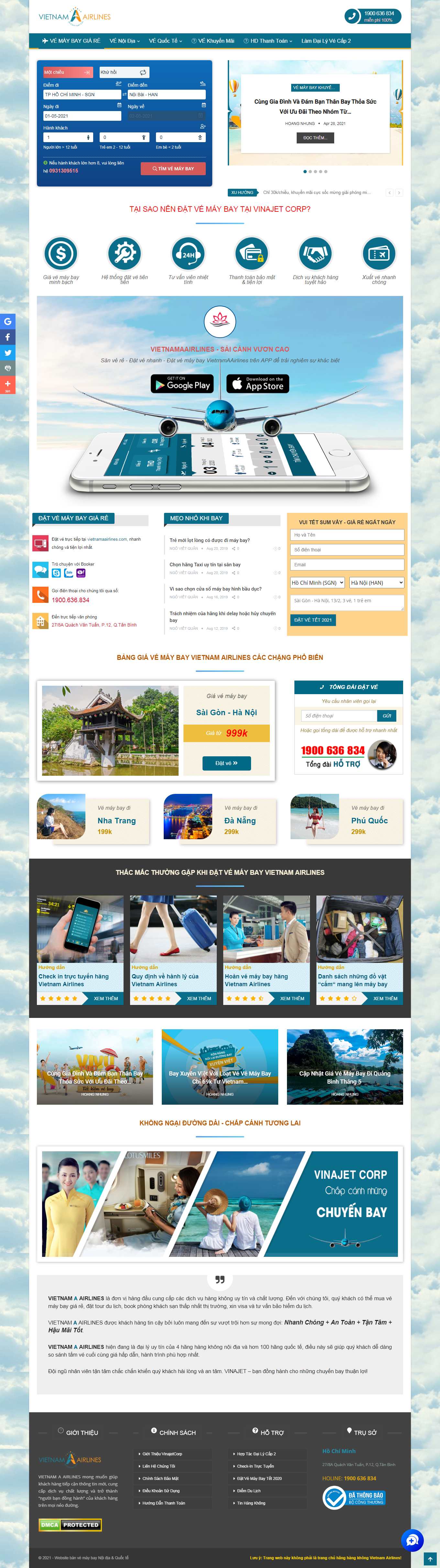 Thiết kế Web đặt vé máy bay trực tuyến vietnamaairlines.com