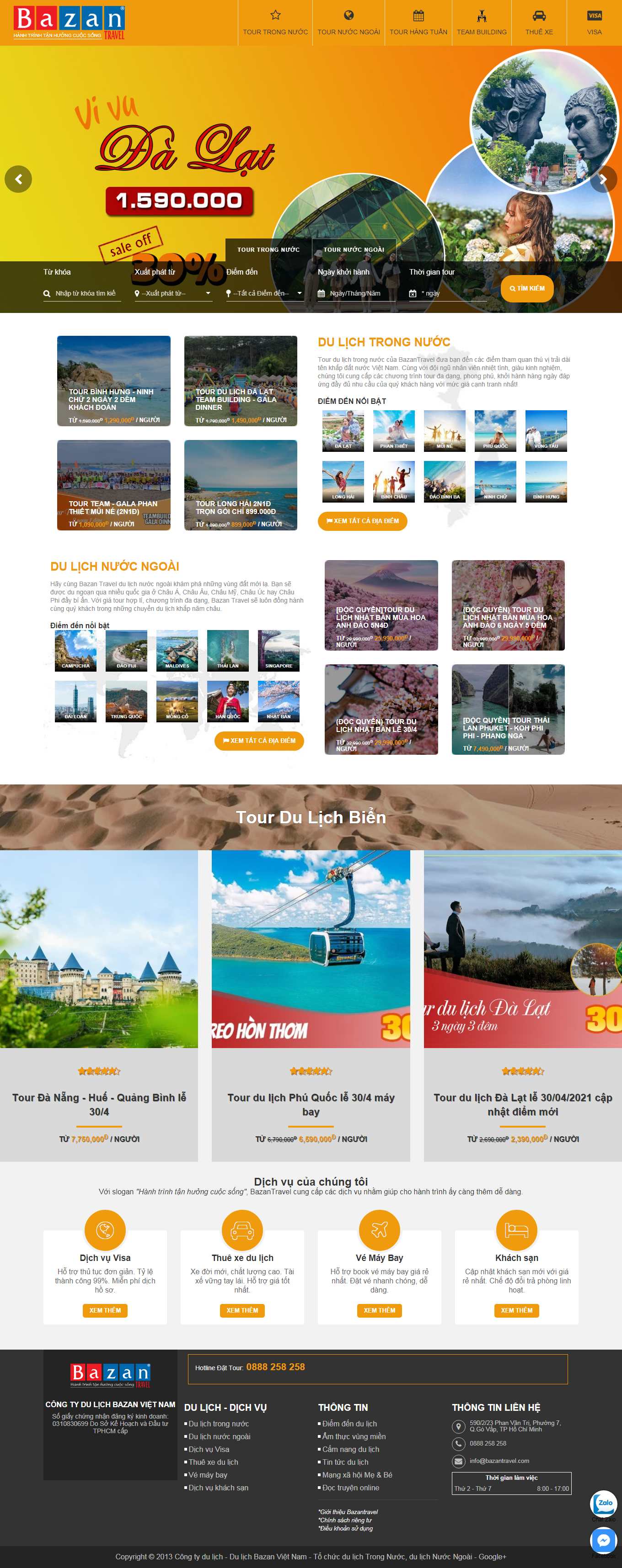 Thiết kế Web du lịch tour bazantravel.com