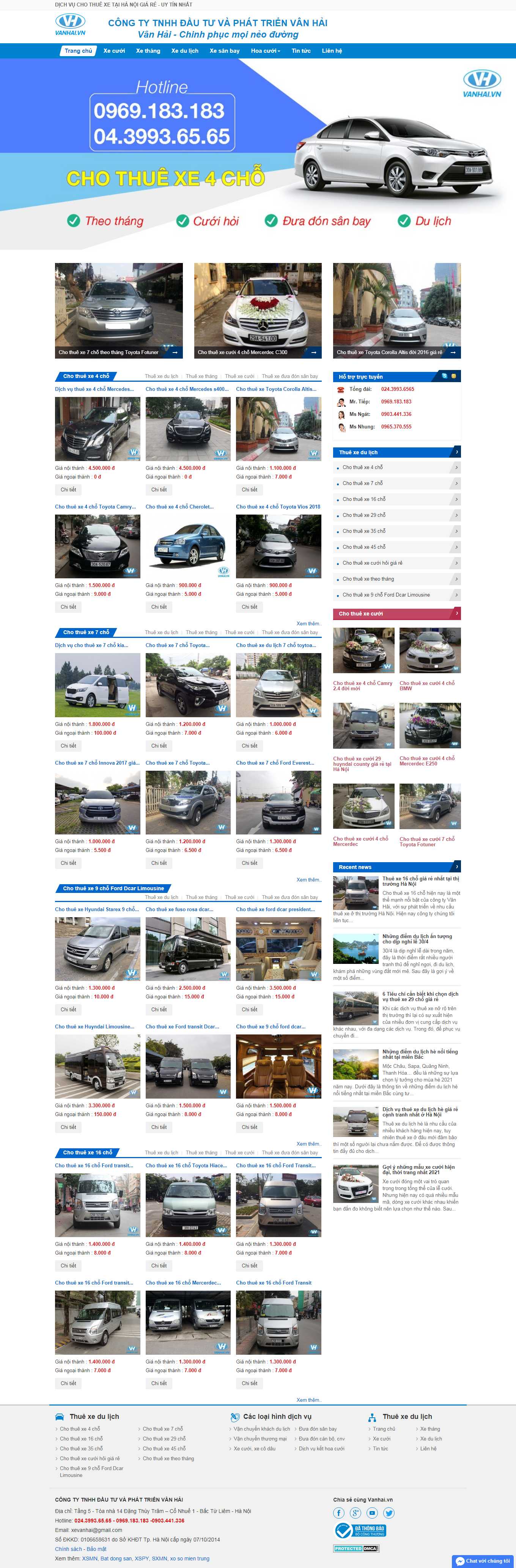 Thiết kế Web cho thuê xe ô tô vanhai.vn