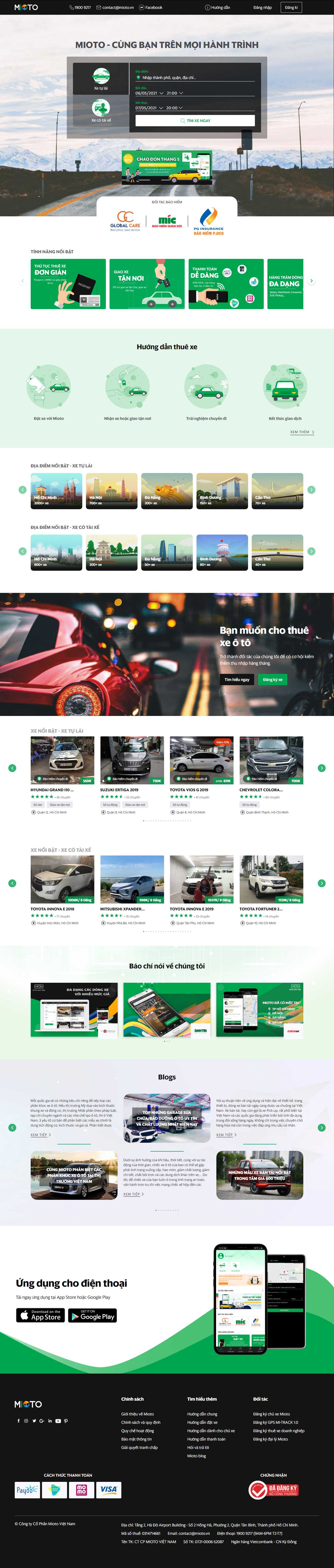Thiết kế Web cho thuê xe ô tô mioto.vn