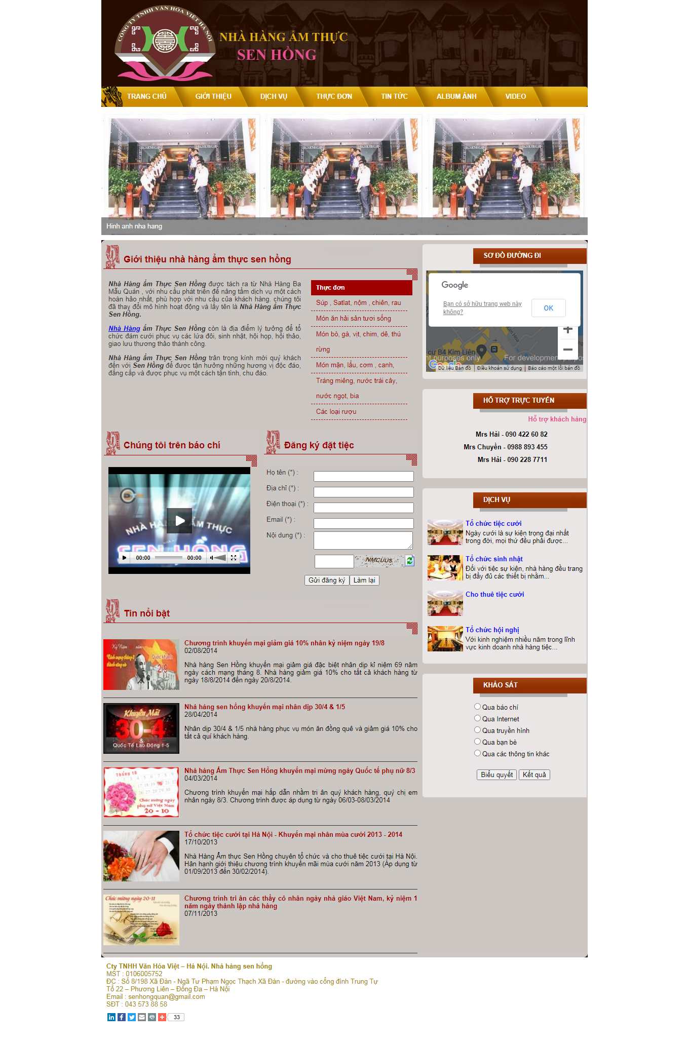 Thiết kế Web nhà hàng quán cafe quán ăn nhahangsenhong.vn