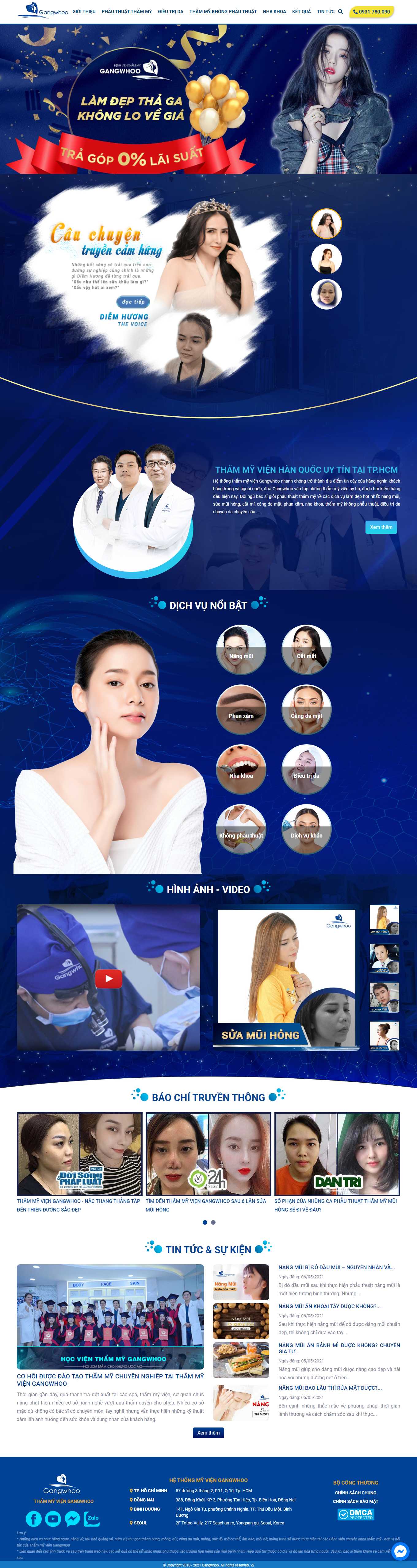 Thiết kế Web làm Đẹp spa thẩm mỹ viện fitness thammyviengangwhoo.vn