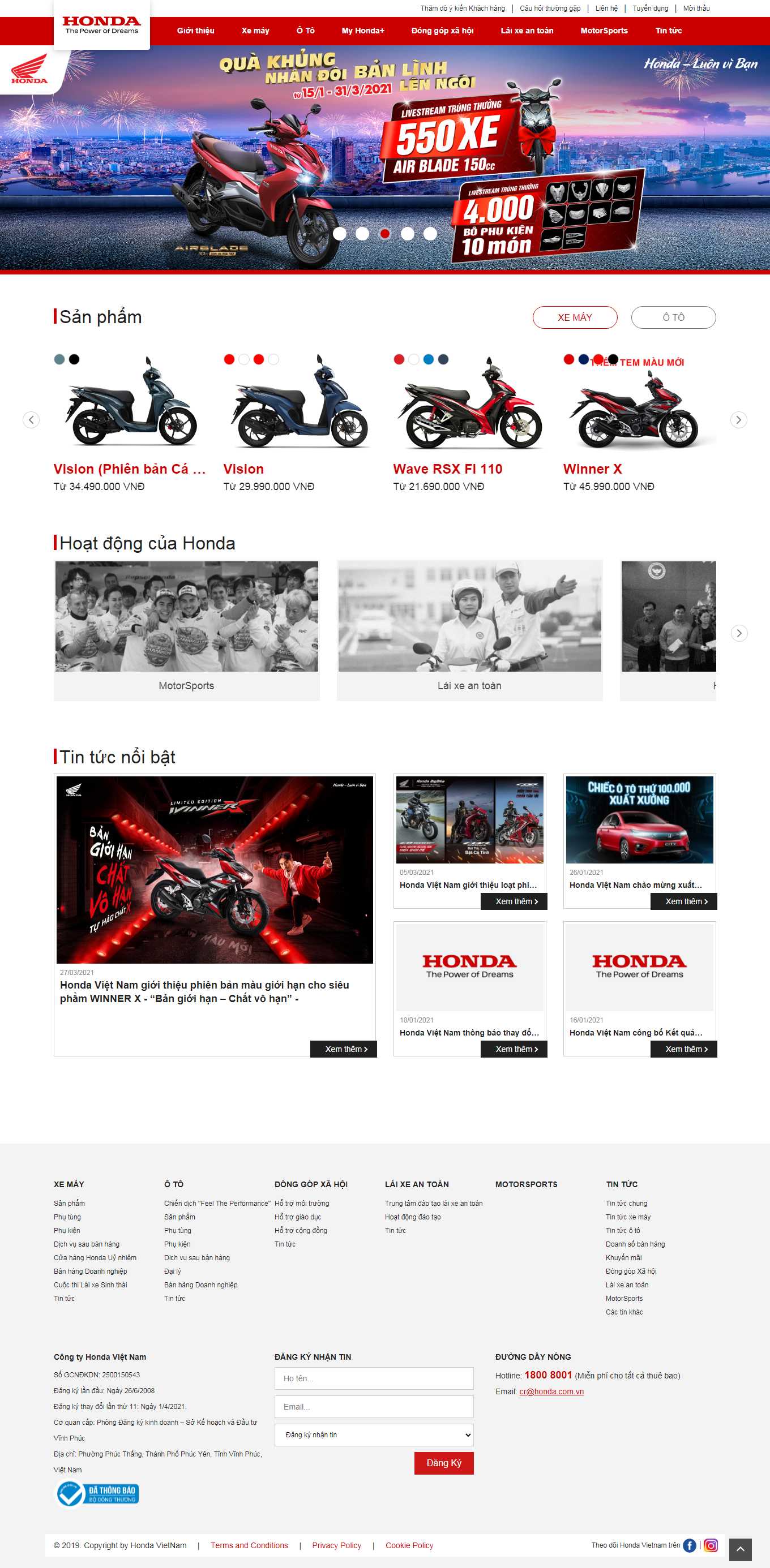 Thiết kế Web Ô tô xe máy honda.com.vn