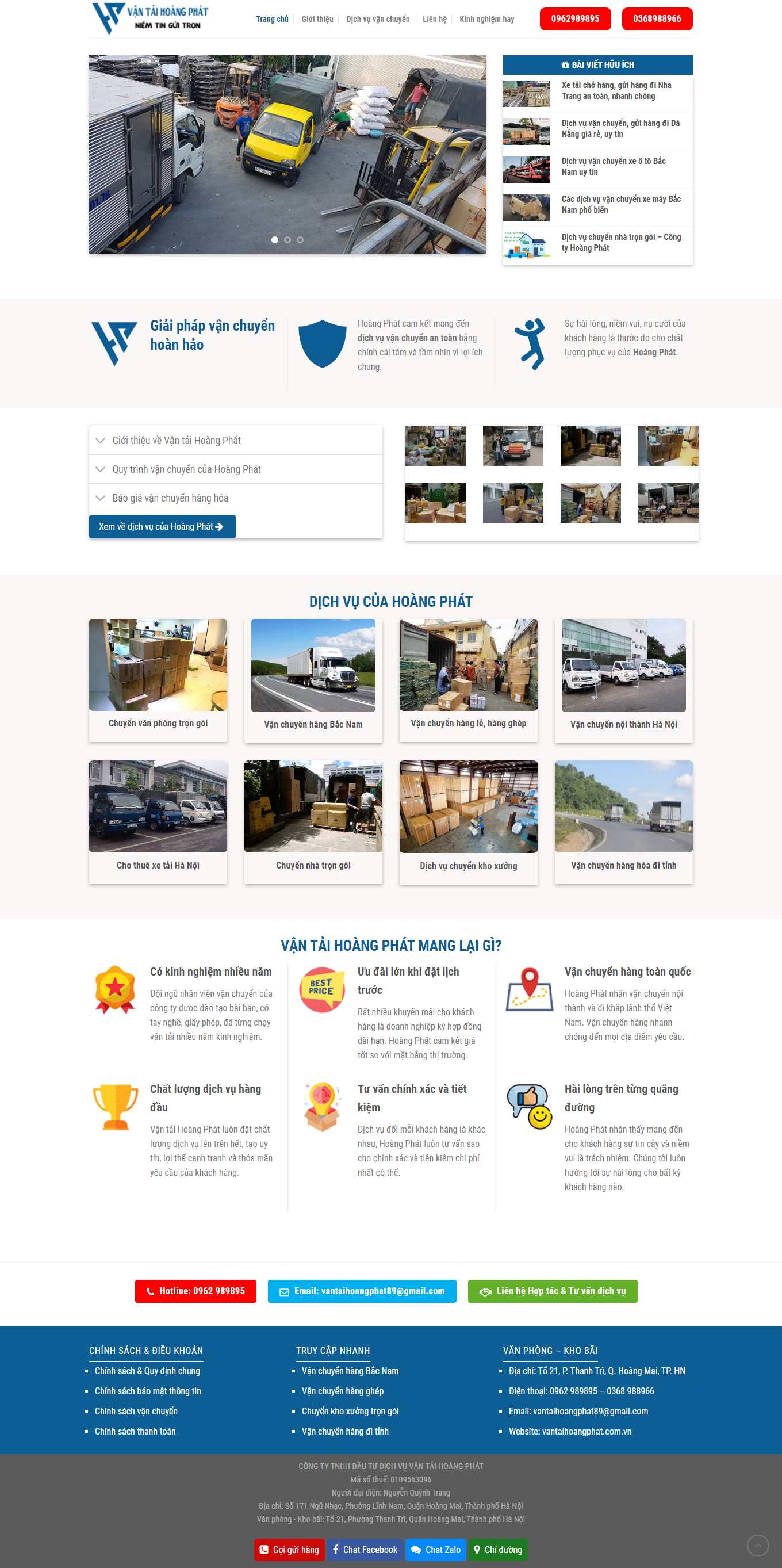 Thiết kế Web vận chuyển kho bãi vantaihoangphat.com.vn