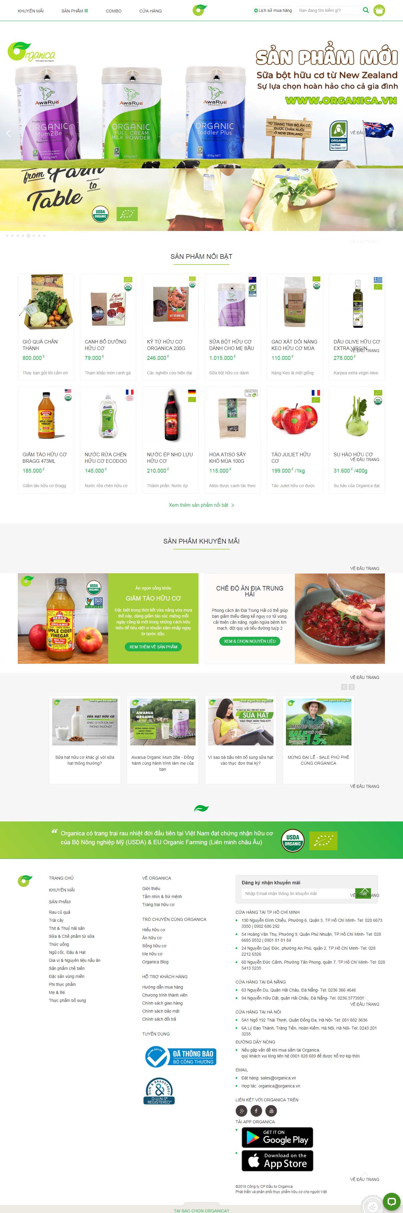 Thiết kế Web thực phẩm dinh dưỡng organica.vn