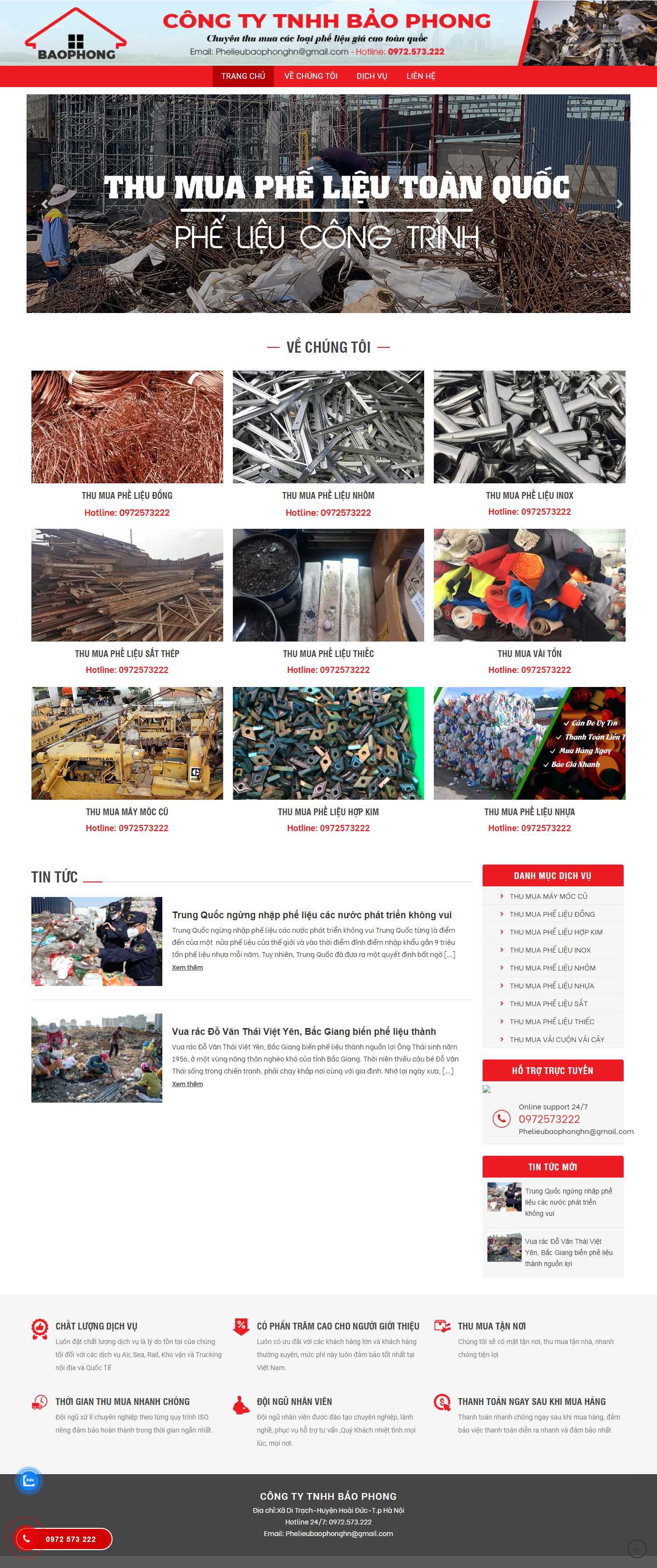 Thiết kế Web mua bán sắt vụn thumuaphelieubaophong.com