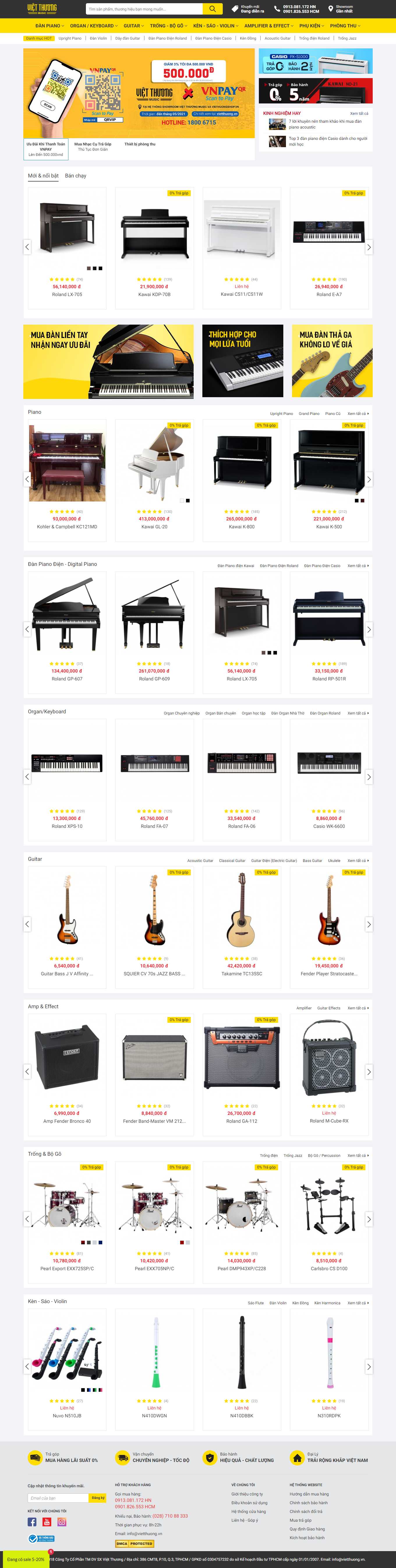 Thiết kế Web bán đàn piano, guita, organ vietthuongshop.vn