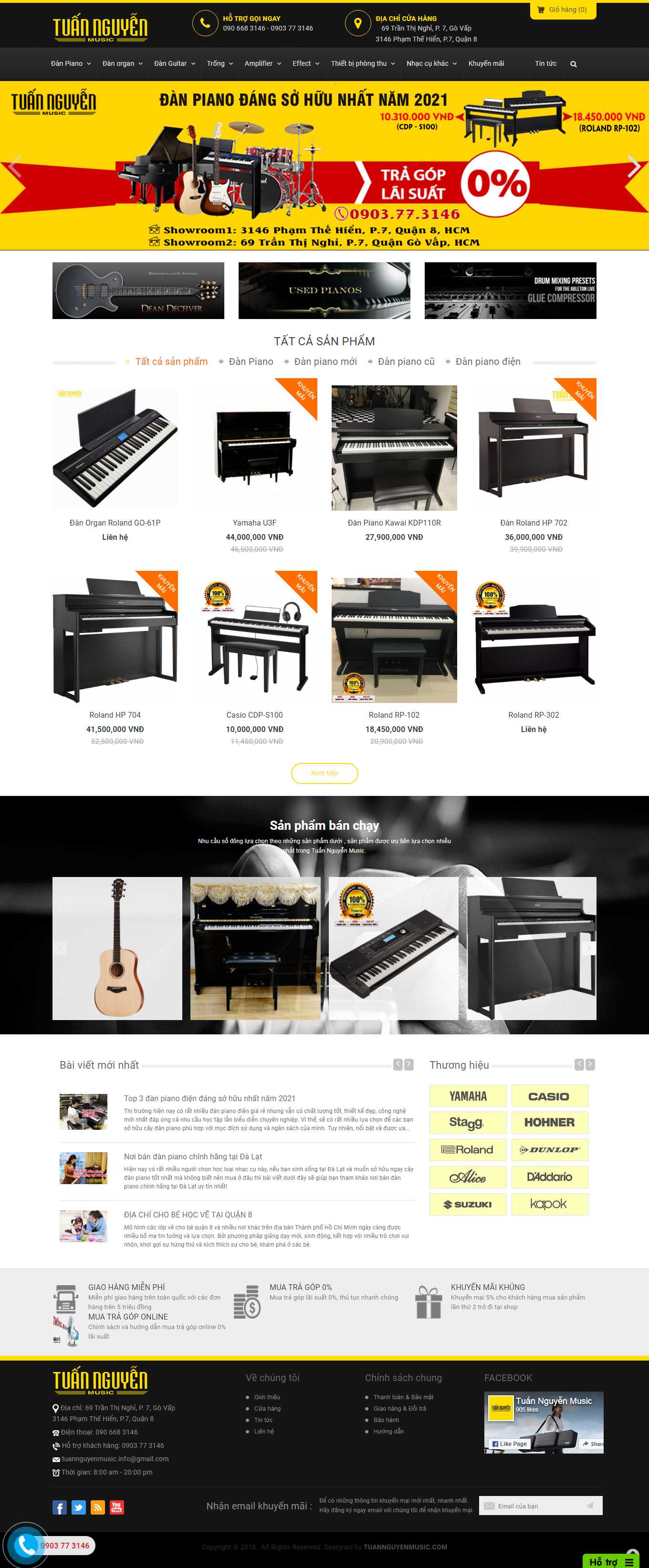 Thiết kế Web bán đàn piano, guita, organ tuannguyenmusic.com