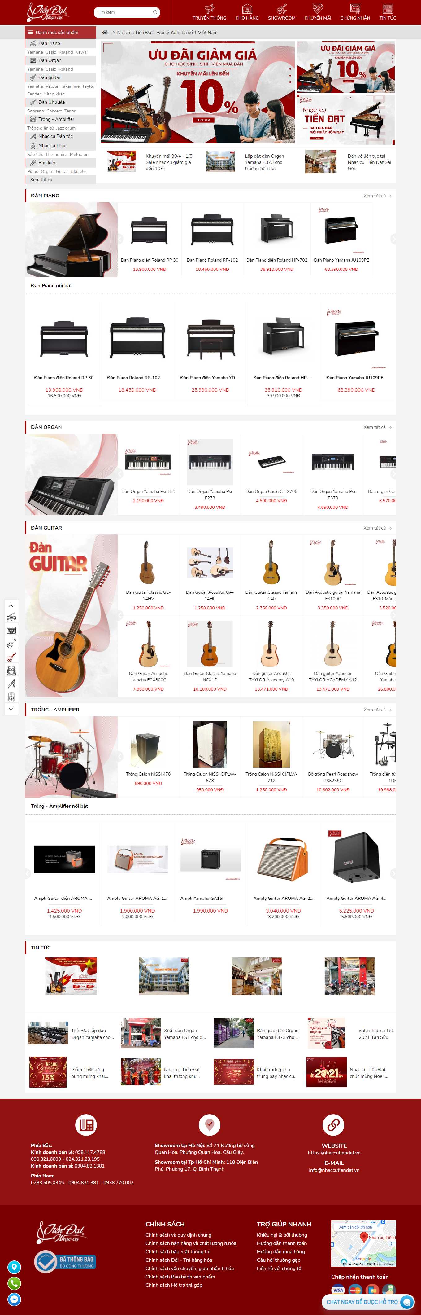Thiết kế Web bán đàn piano, guita, organ nhaccutiendat.vn