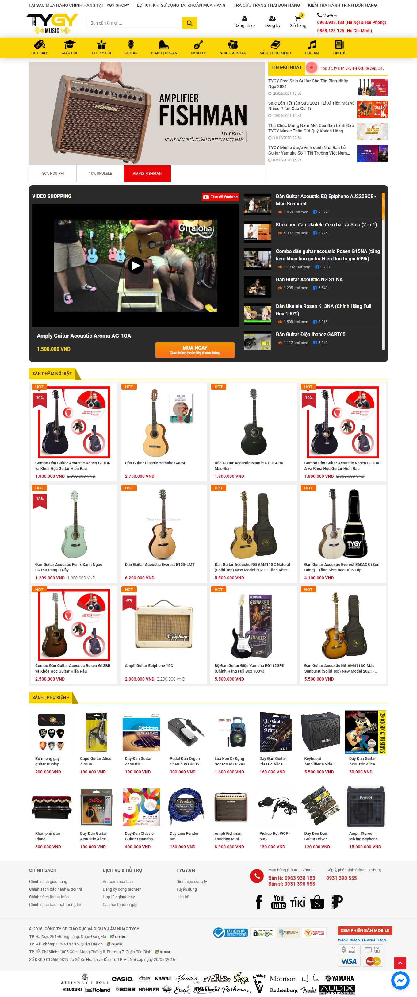 Thiết kế Web bán đàn piano, guita, organ tongkhonhaccu.com