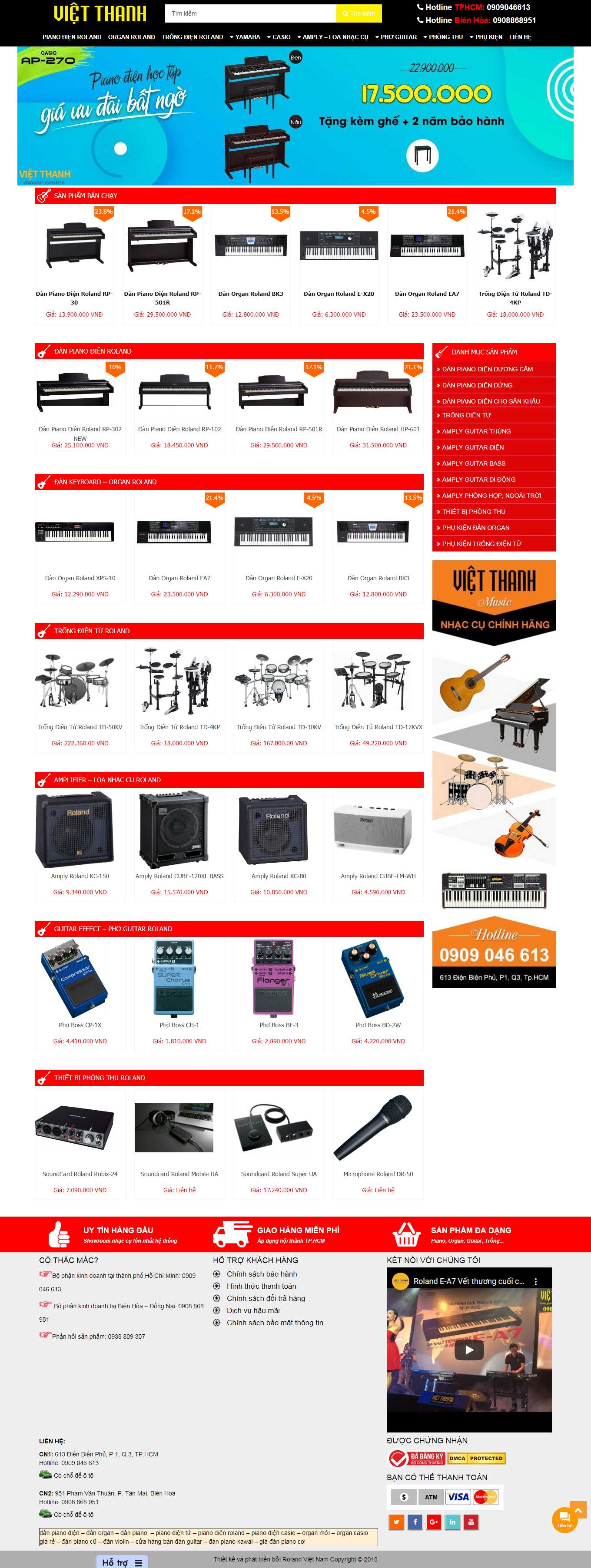 Thiết kế Web bán đàn piano, guita, organ danroland.vn