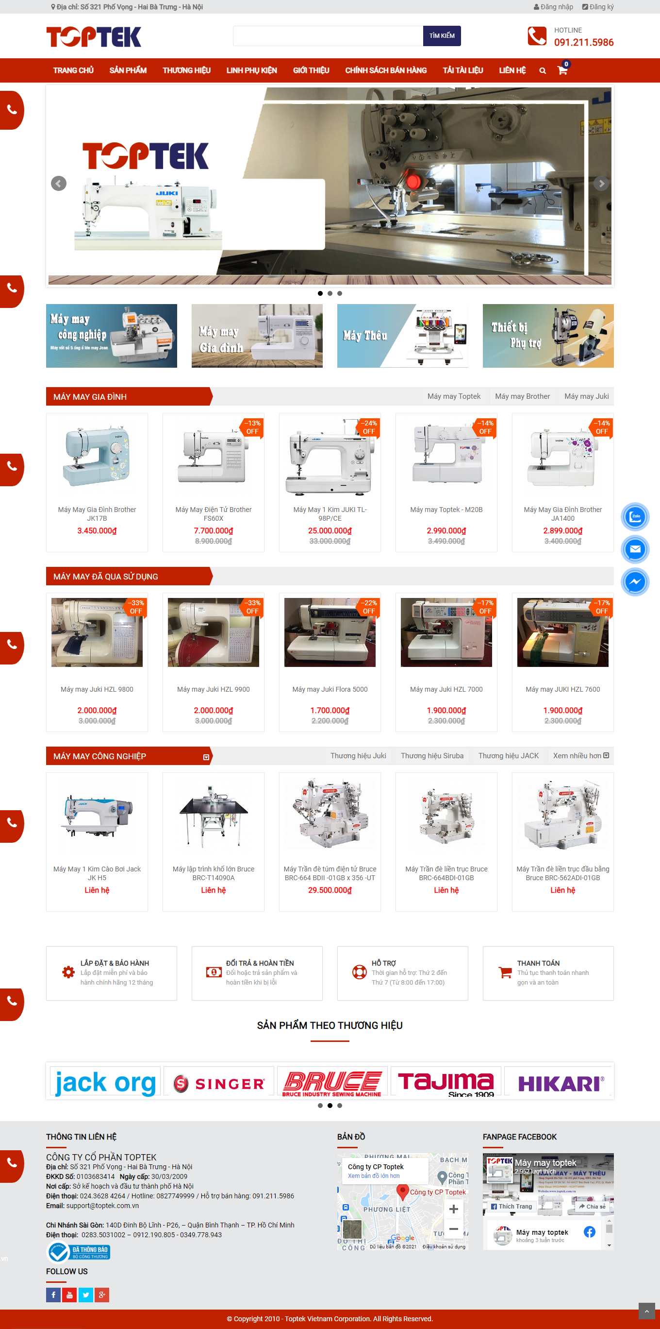 Thiết kế Web máy may gia đình, công nghiệp toptek.com.vn