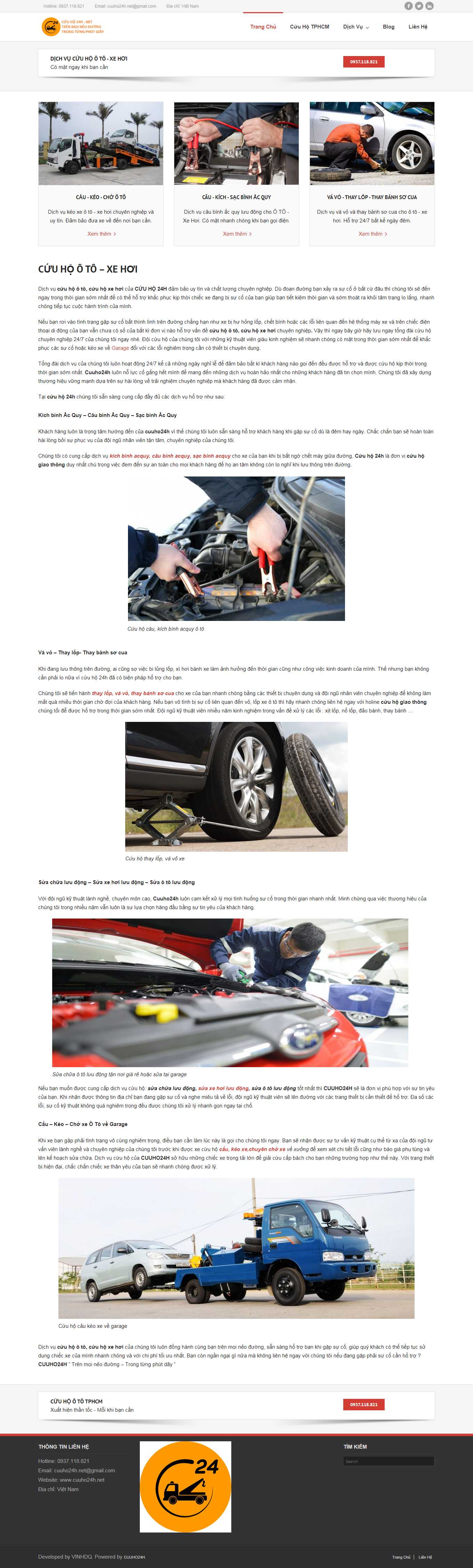 Thiết kế Web dịch vụ cứu hộ ô tô, xe máy cuuho24h.net