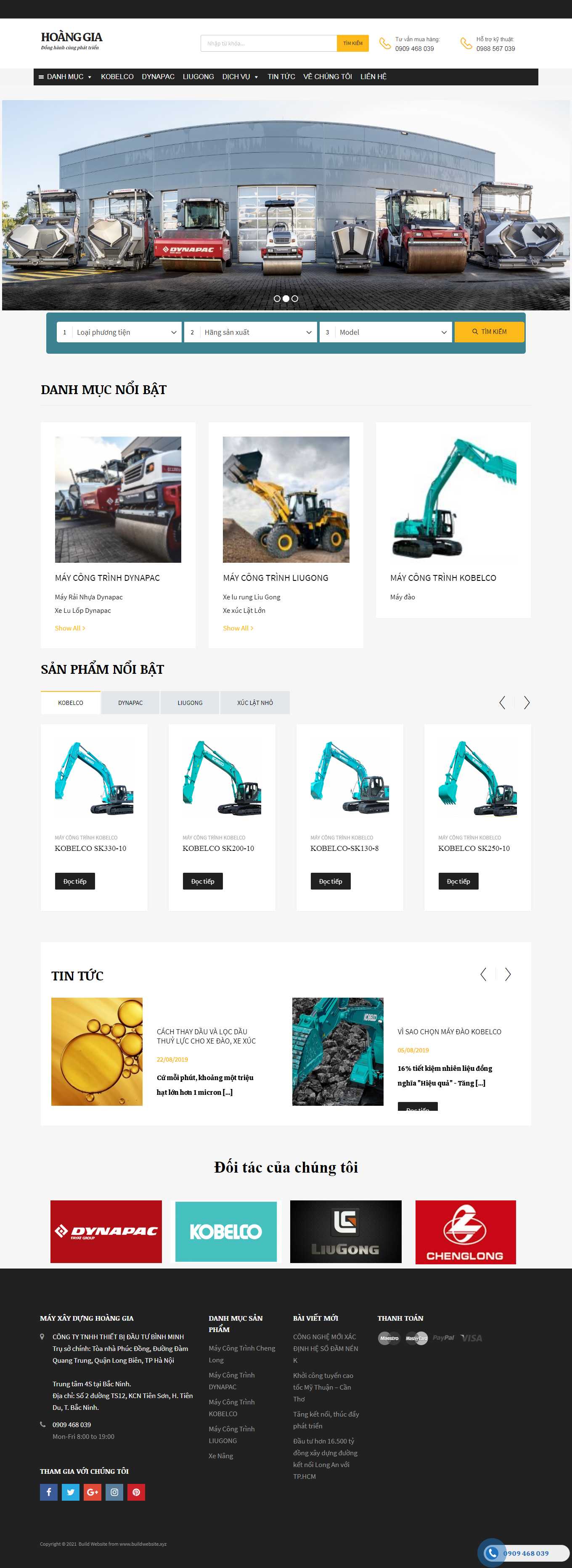 Thiết kế Web máy xúc, cần cẩu, máy công trình mayxaydunghoanggia.com
