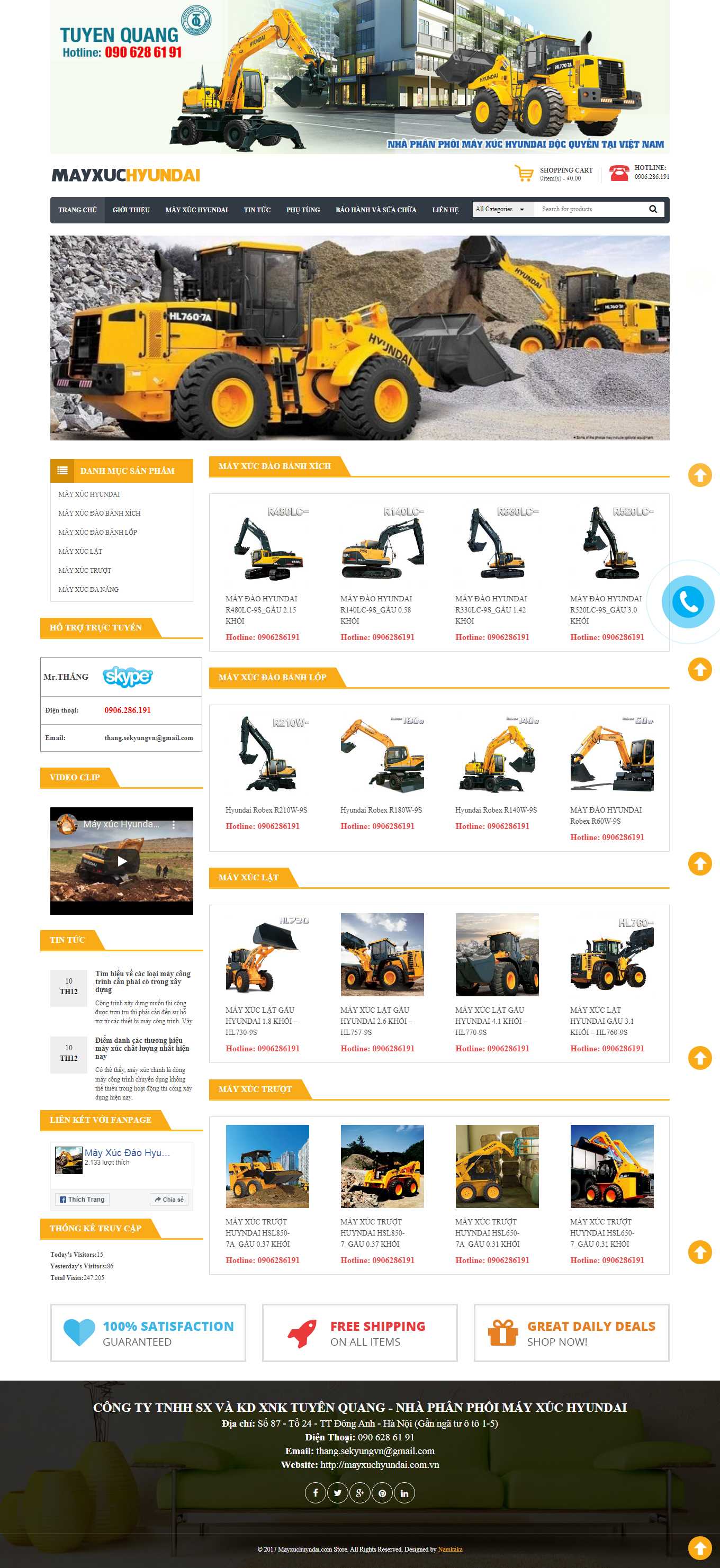 Thiết kế Web máy xúc, cần cẩu, máy công trình mayxuchyundai.com.vn